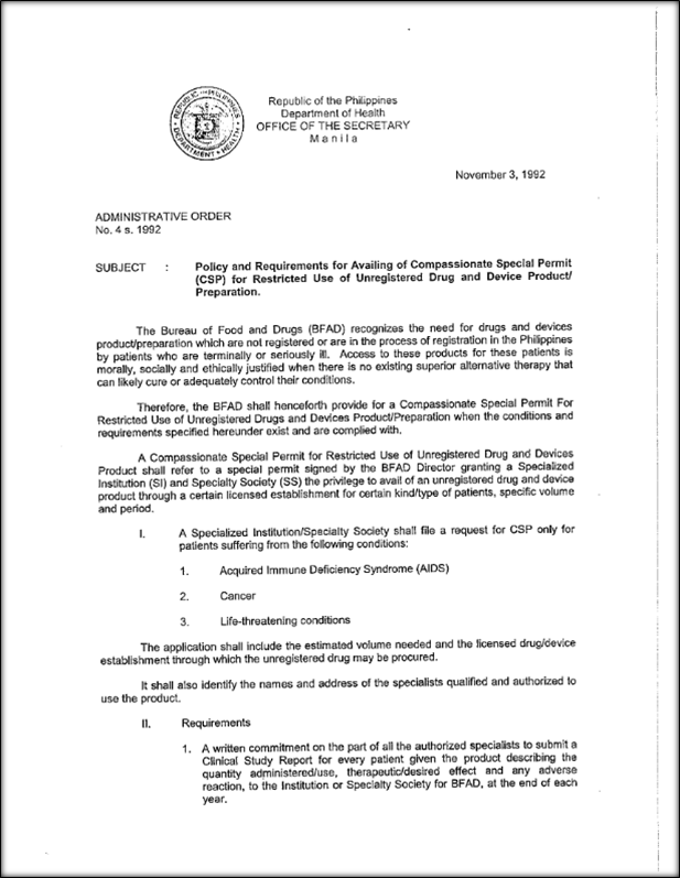 1 DOH Administrative Order No. 4 s 1992