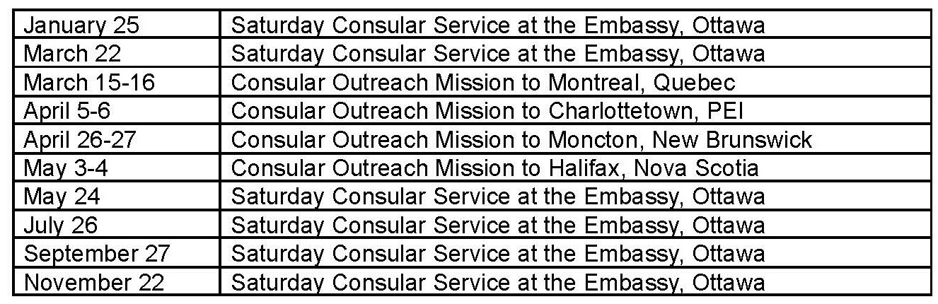 Consular Announcement 2025 Consular Schedule