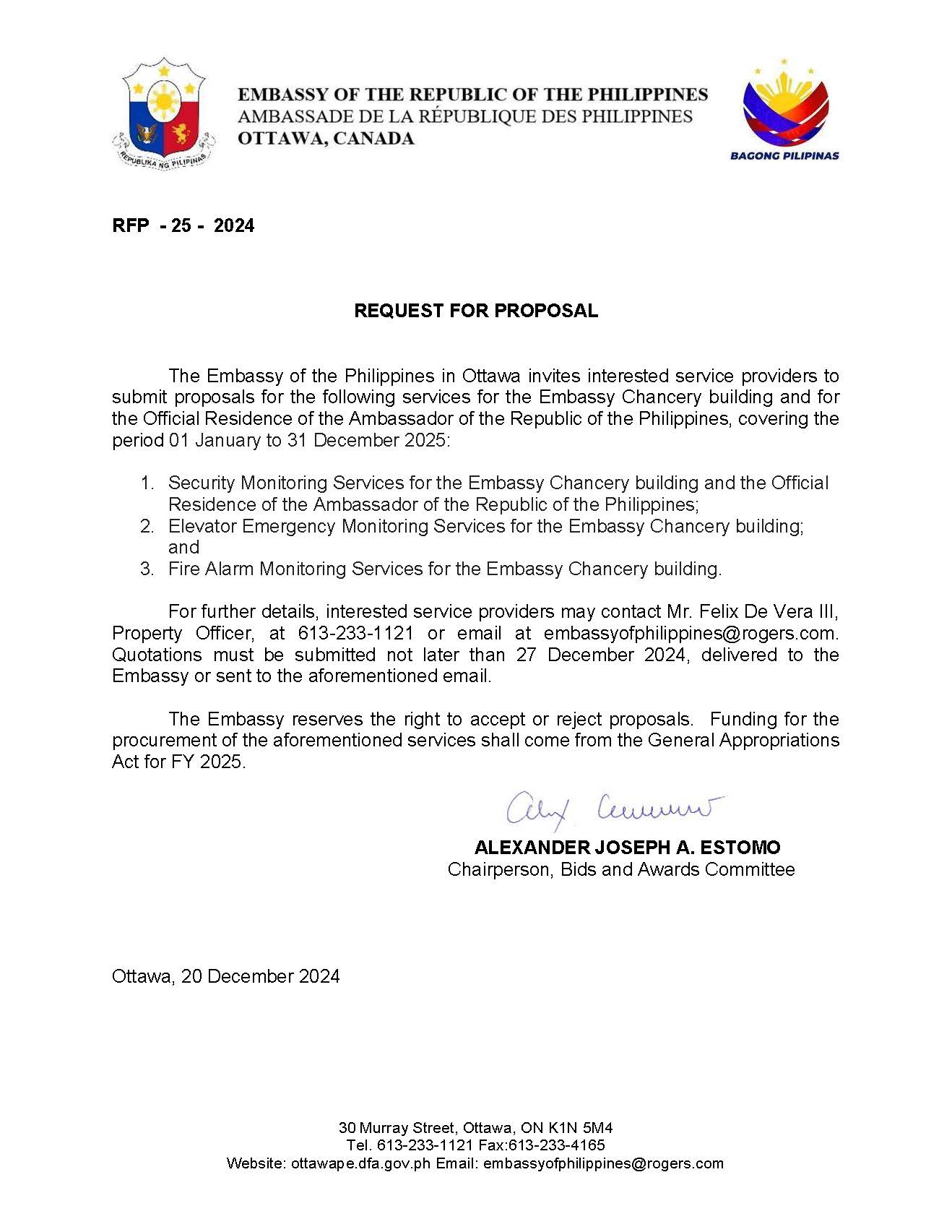 202412 RFP Draft for Security Monitoring Elevator Telephone Emergency Fire Alarm Monitoring Services