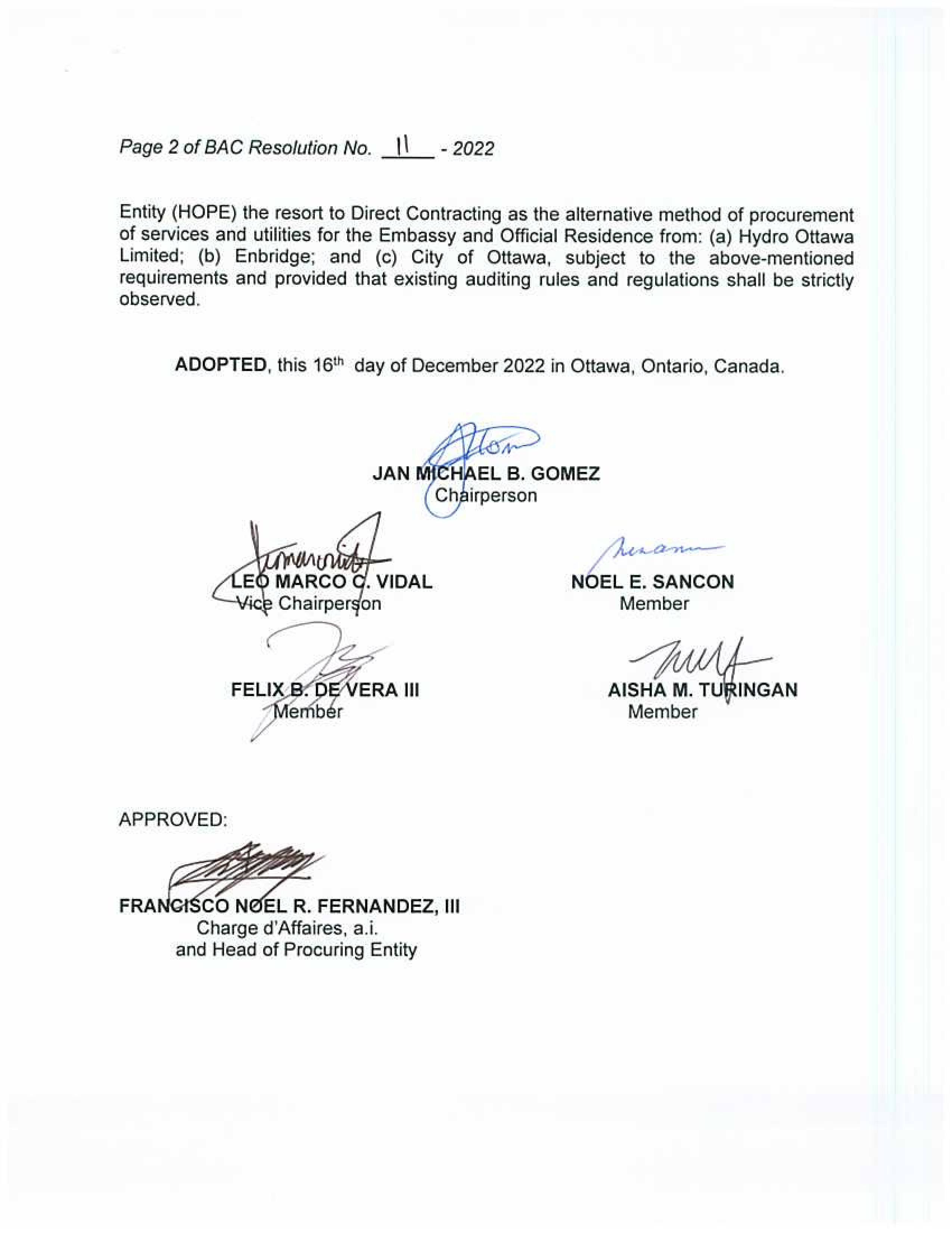 BAC RES 11 2023 Electricity Gas and Heating and Water and Sewerage for the Official Use of the Chancery and Official Residence 002