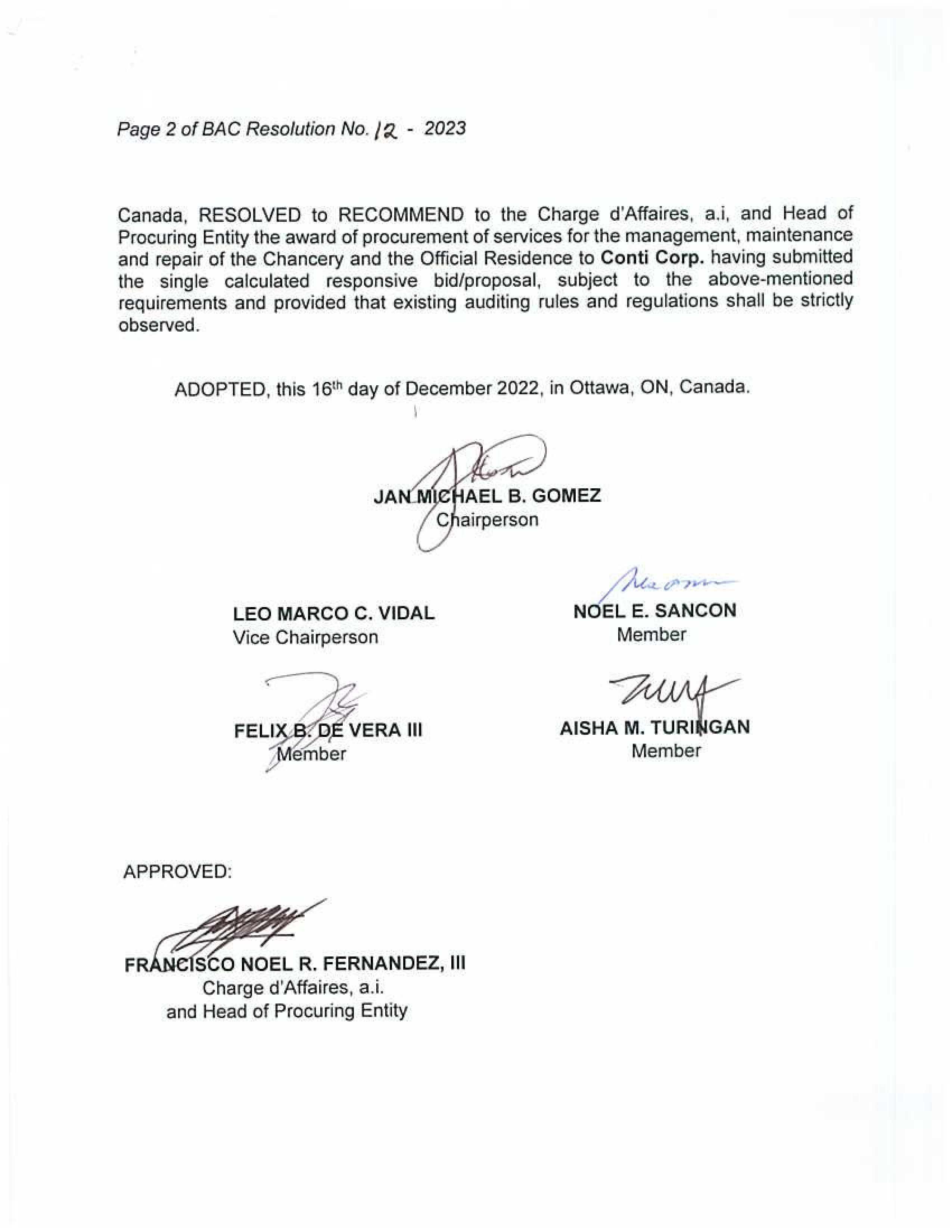 BAC RES 12 2023 Building Management Maintenance and Repair of the Chancery and the Official Residence 002