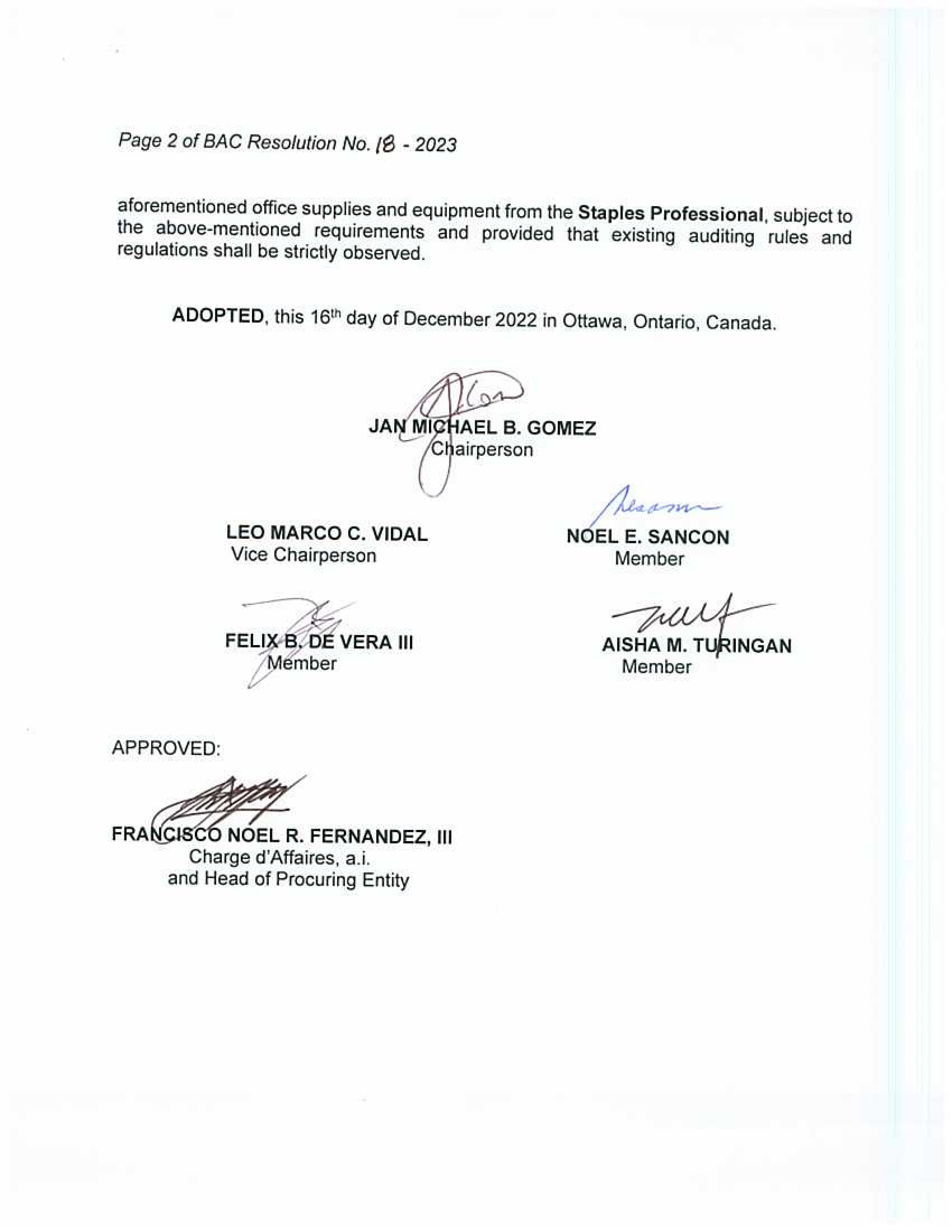BAC RES 18 2023 Office Supplies and Equipment and Office Furniture for the Official use of the Embassy 002