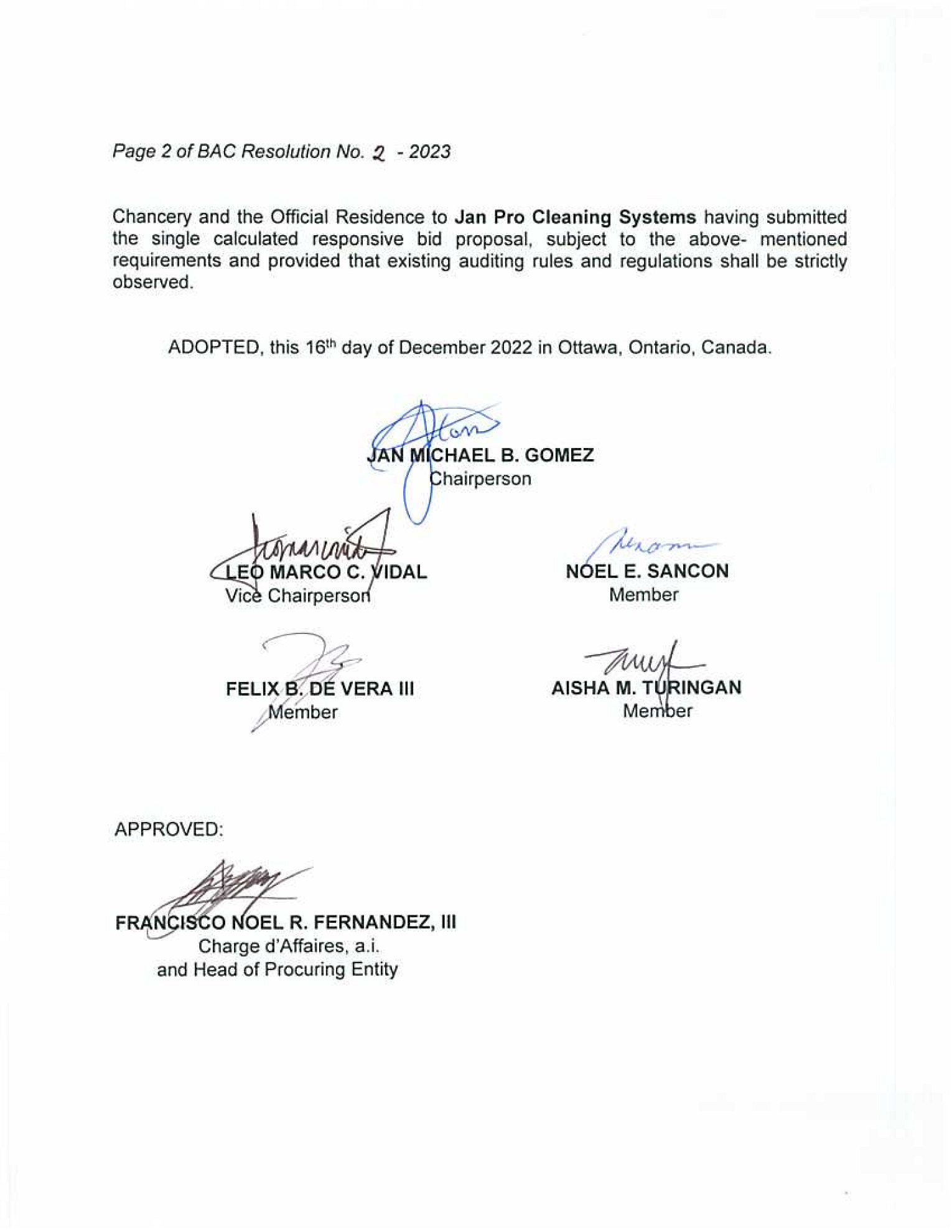 BAC RES 2 2023 Janitorial Cleaning and Related Services for the Chancery and Official Residence 002