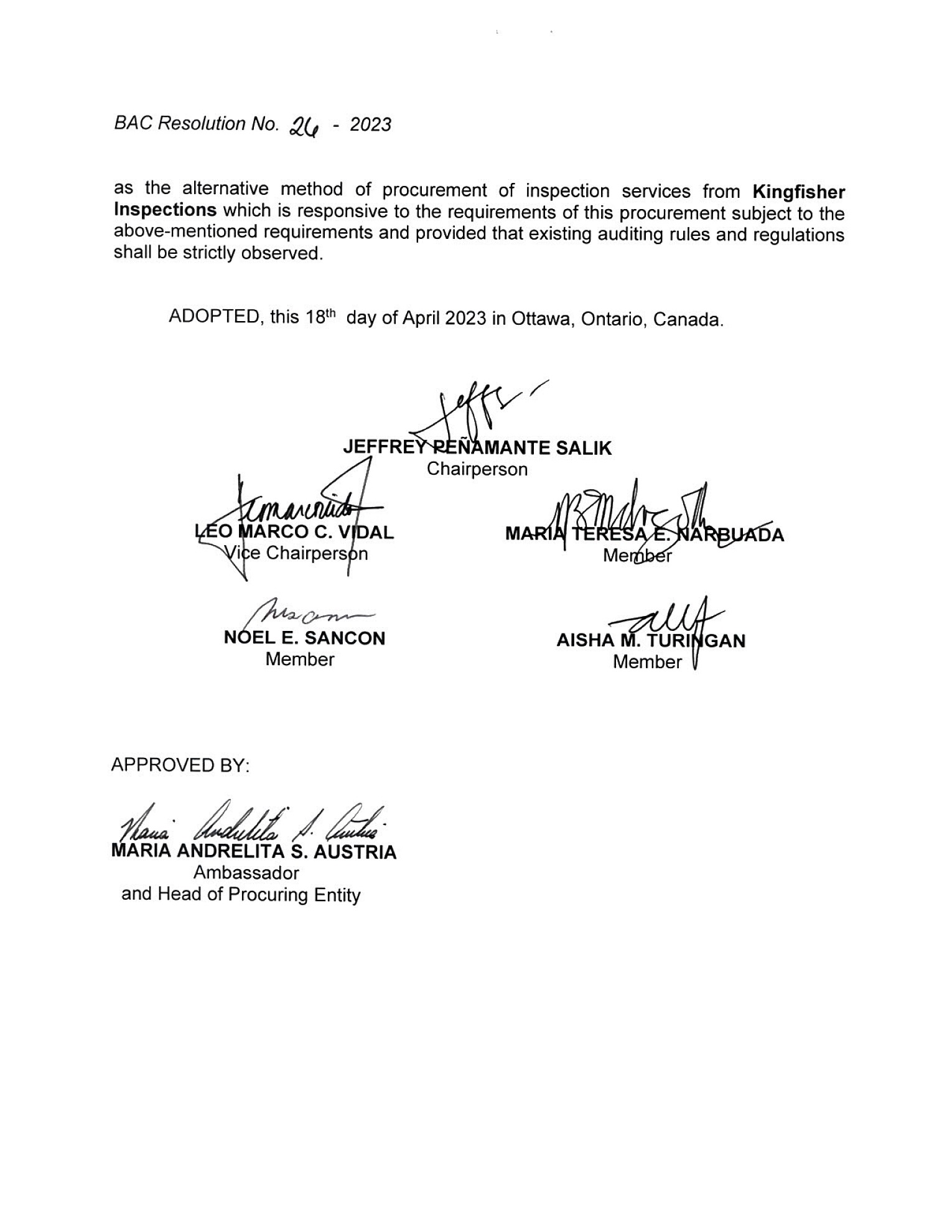 BAC RES 26 2023 Inspection Company to Inspect and Assess the Condition of the Official Residence Building 002