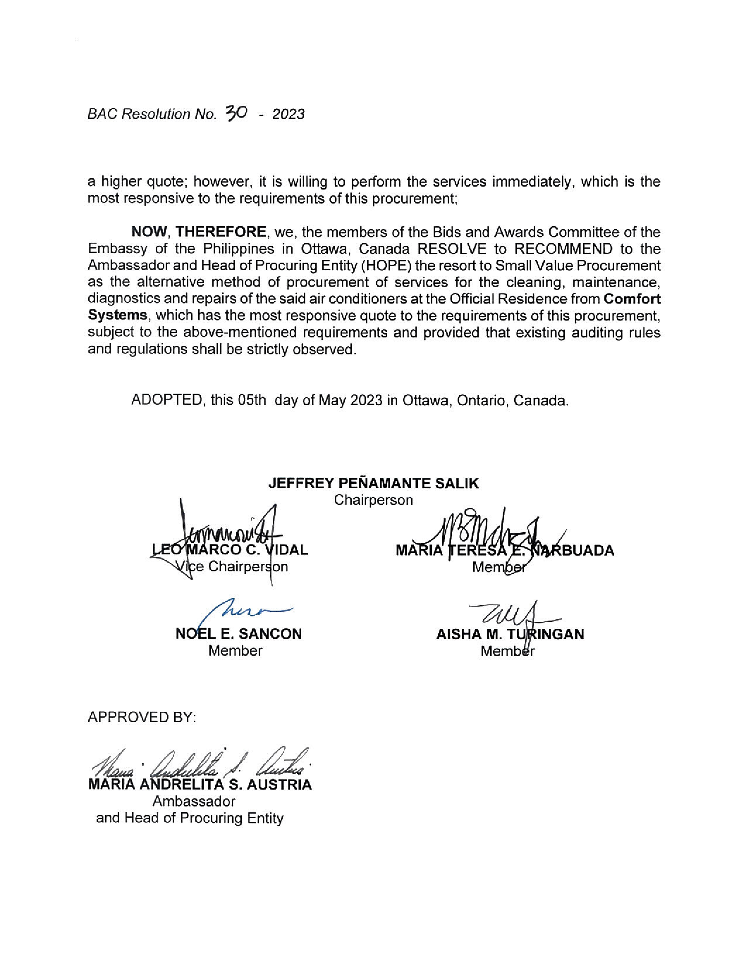 BAC RES 30 2023 Maintenance Diagnostics and Repair of the 5 Split Type Airconditioning Units of the Official Residence 002