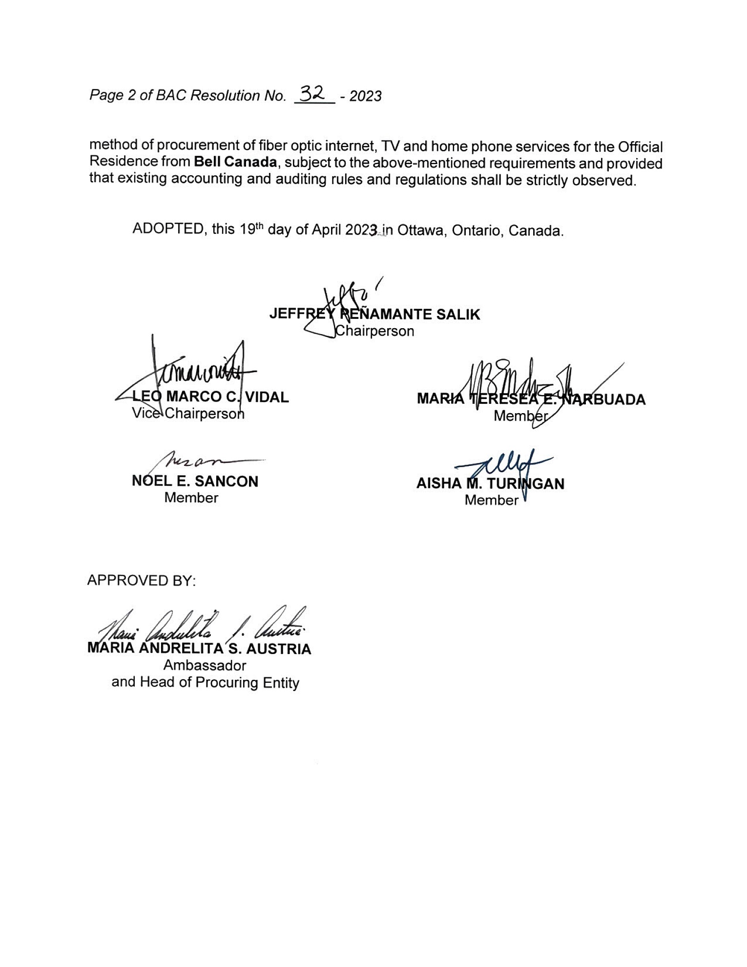 BAC RES 32 2023 Procurement of Fiber Optic Internet TV and Home Phone Subscriptions for the Official Residence 002