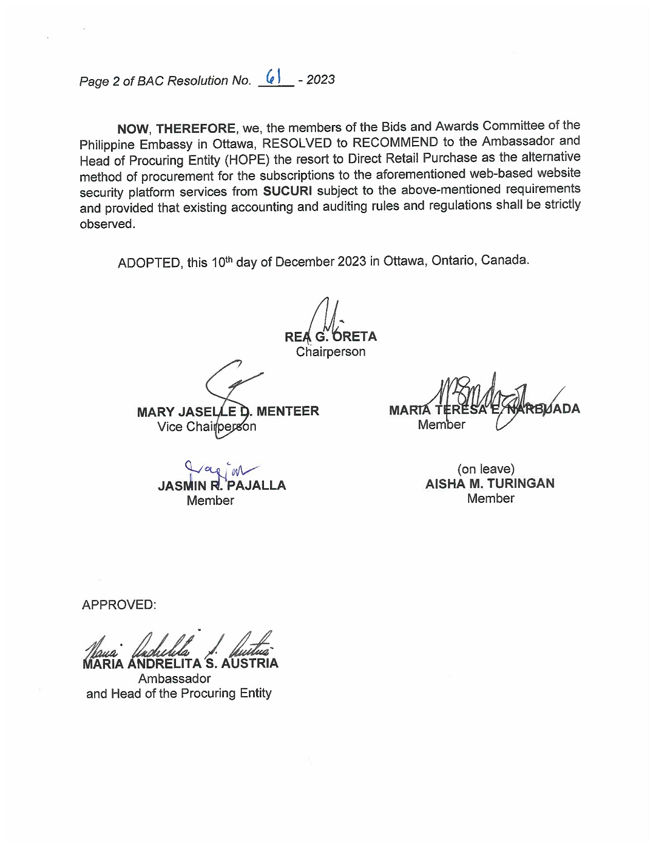 BAC RES 61 2023 Subscriptions for Web based Website Security Platform Services for the Website Domains used by the Embassy 003