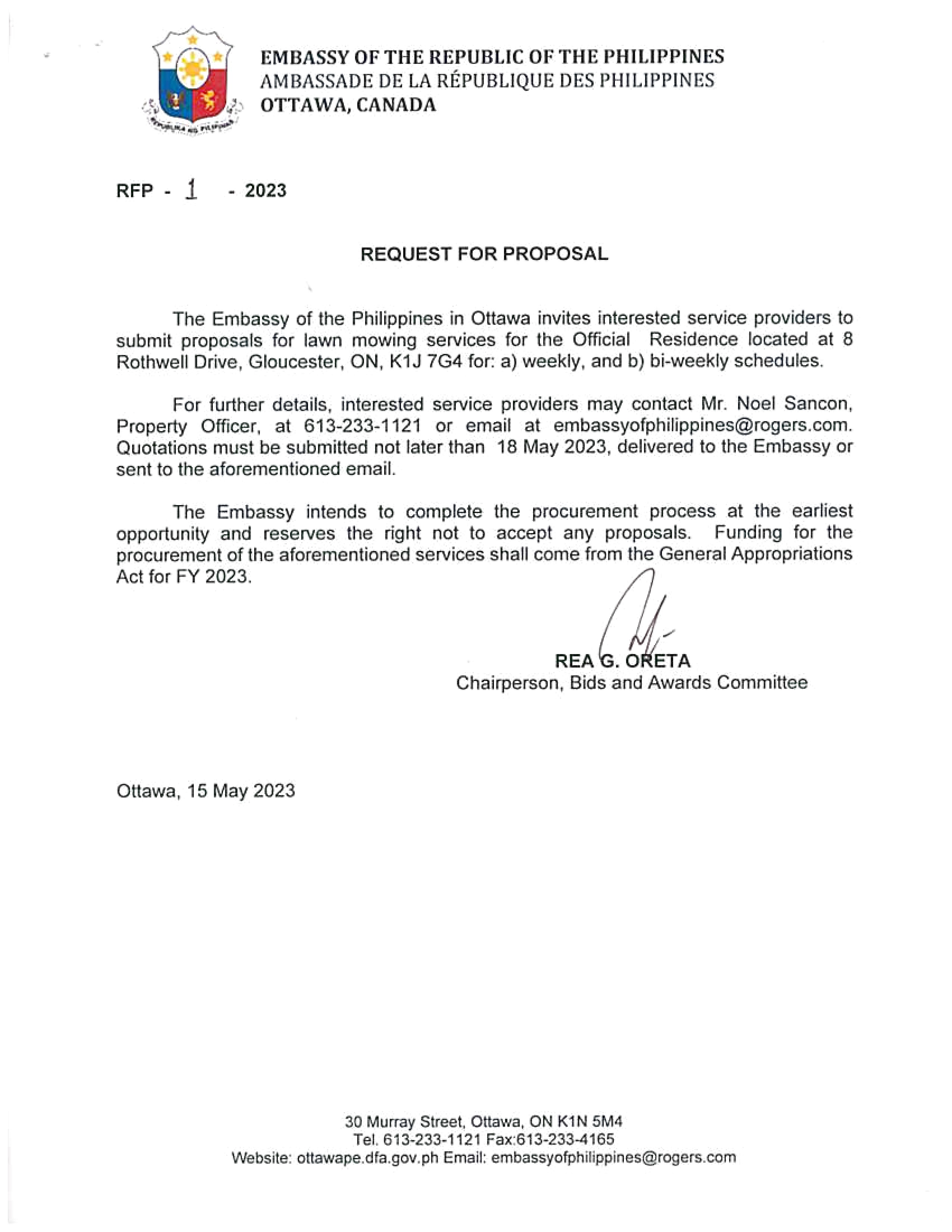 RFP 1 2023 Proposal for Lawn Mowing Services for the Official Residence 001