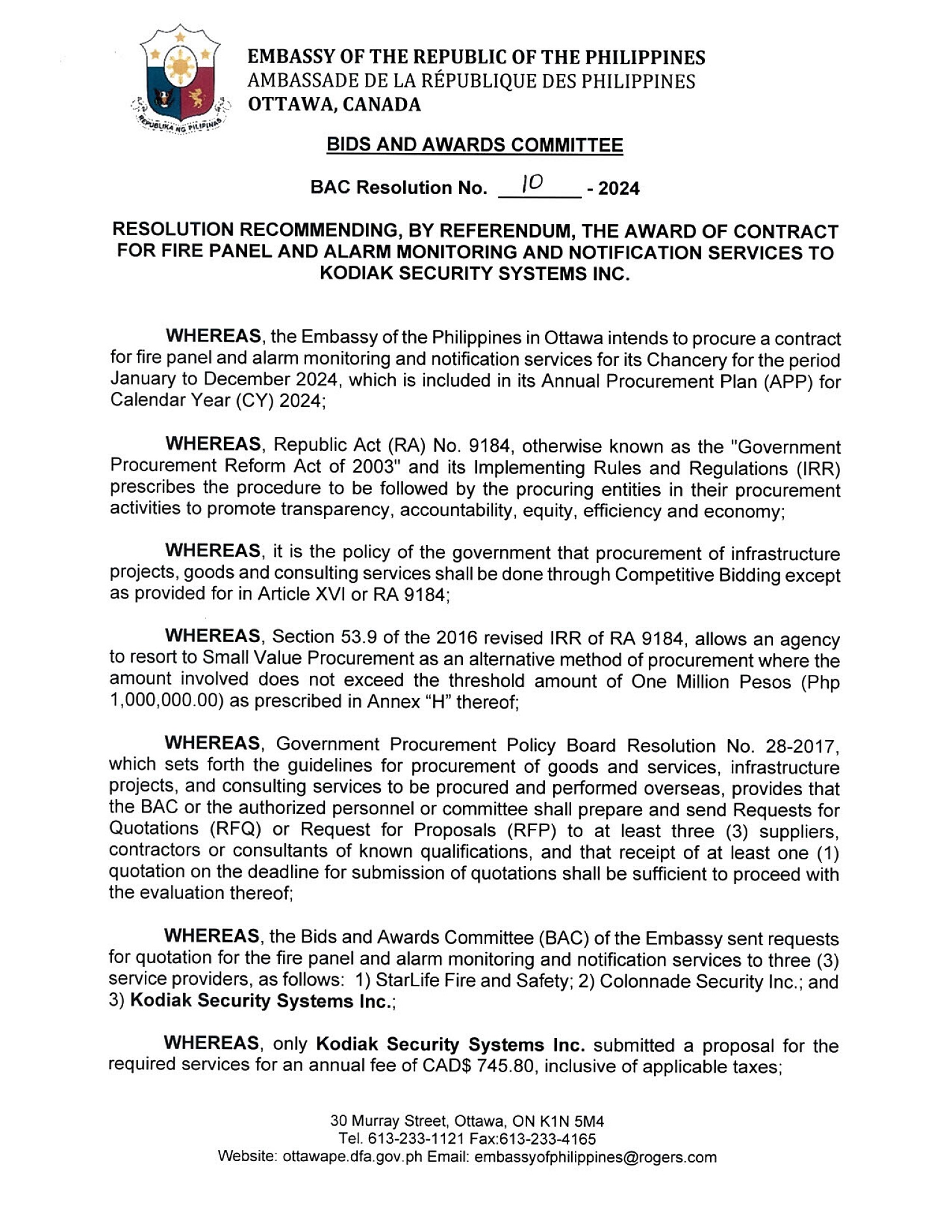 BAC RES 10 2024 Fire Panel and Alarm Monitoring and Notification Services 001