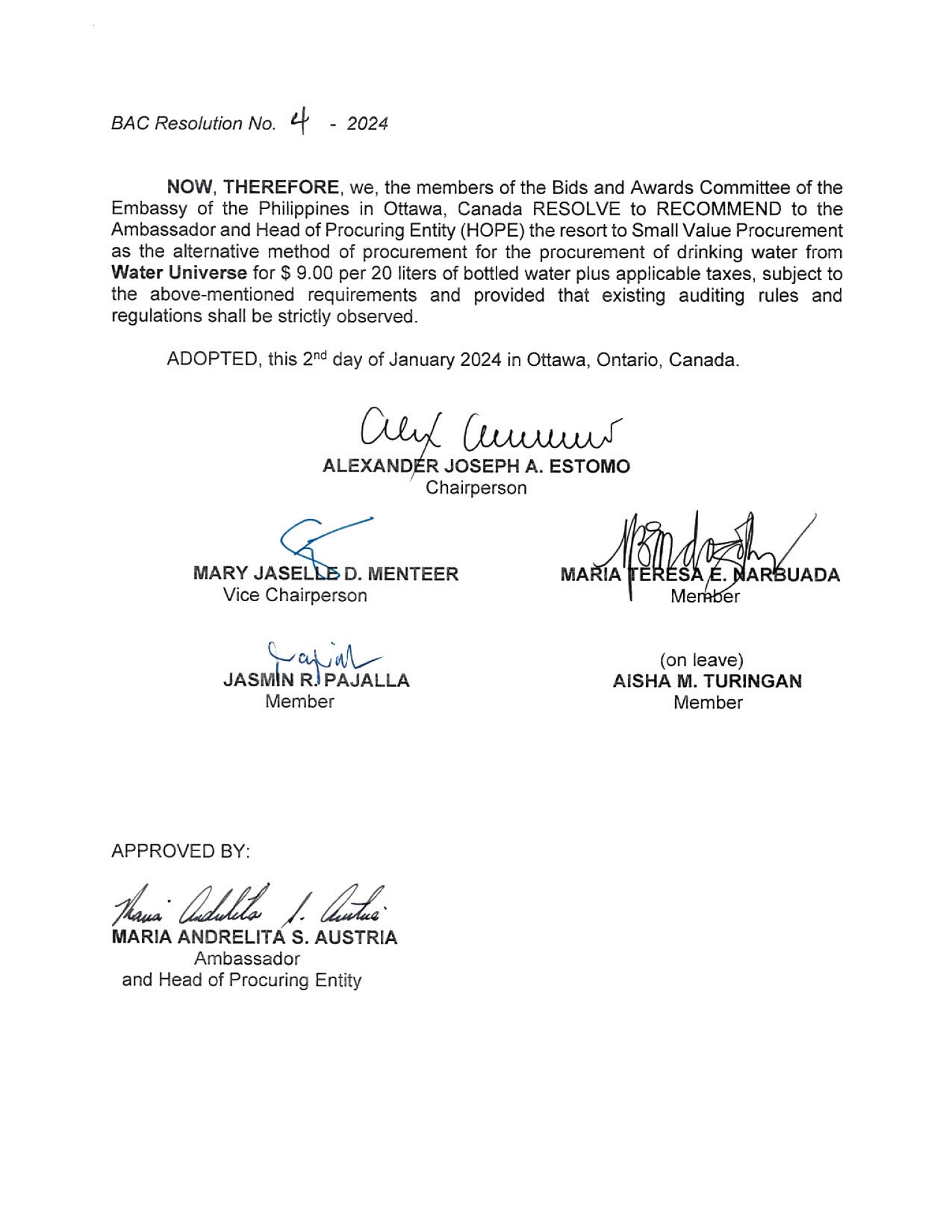 BAC RES 4 2024 Procurement for the Supply and Delivery of Bottled Drinking Water 002