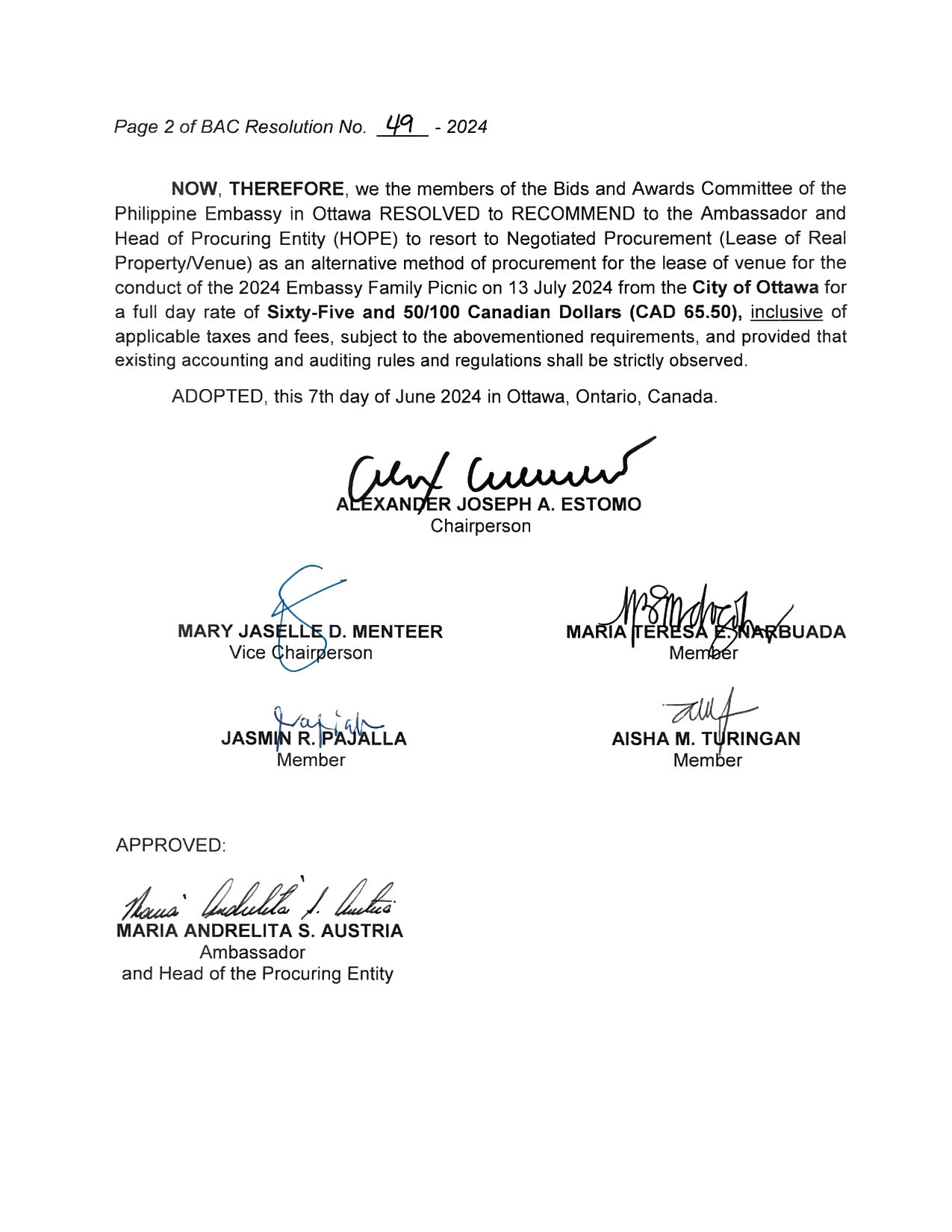BAC RES 49 2024 Lease of Venue for the 2024 Embassy Family Picnic 002