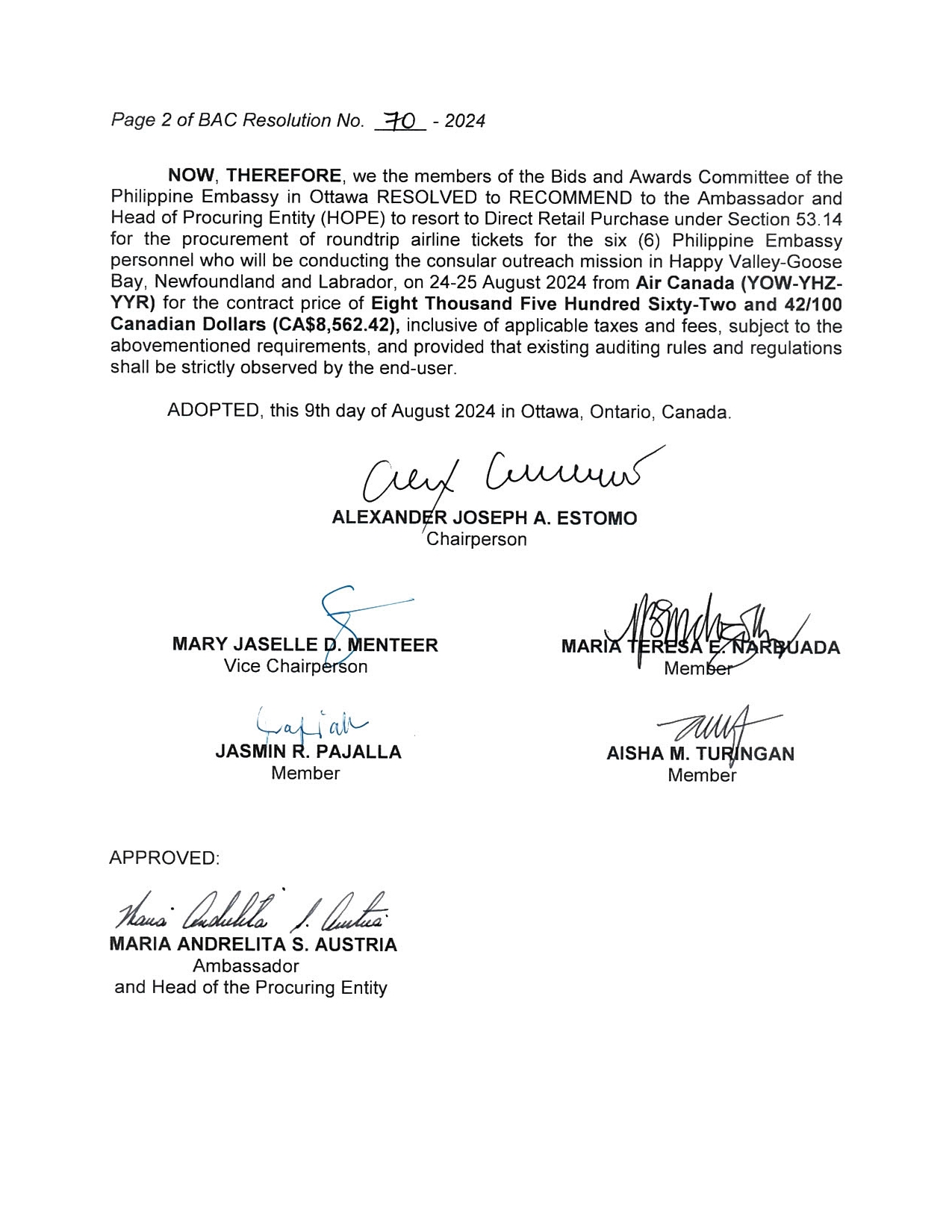 BAC RES 70 2024 Procurement of Roundtrip Airline Tickets for the Consular Outreach Mission in Happy Valley Goosebay 24 25 August 2024 002