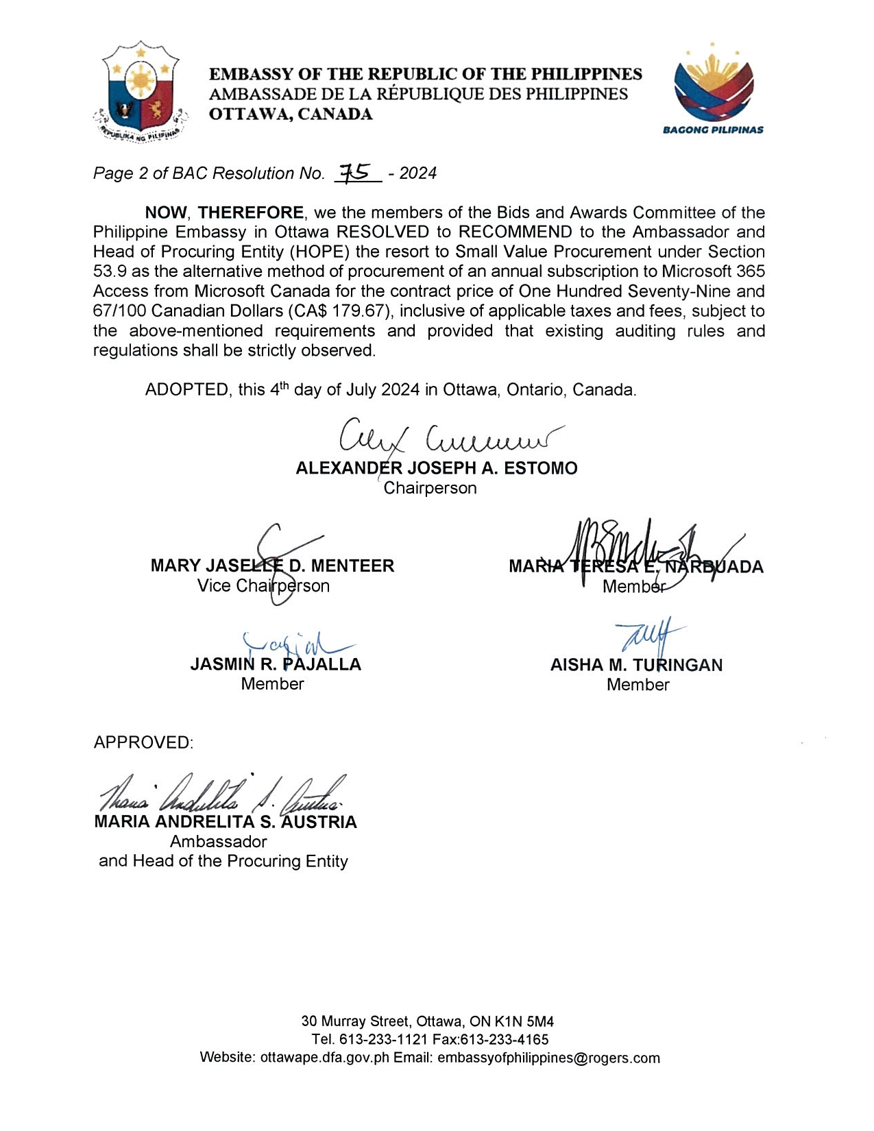 BAC RES 75 2024 Procurement of an Annual Subscription of Microsoft 365 Access 002