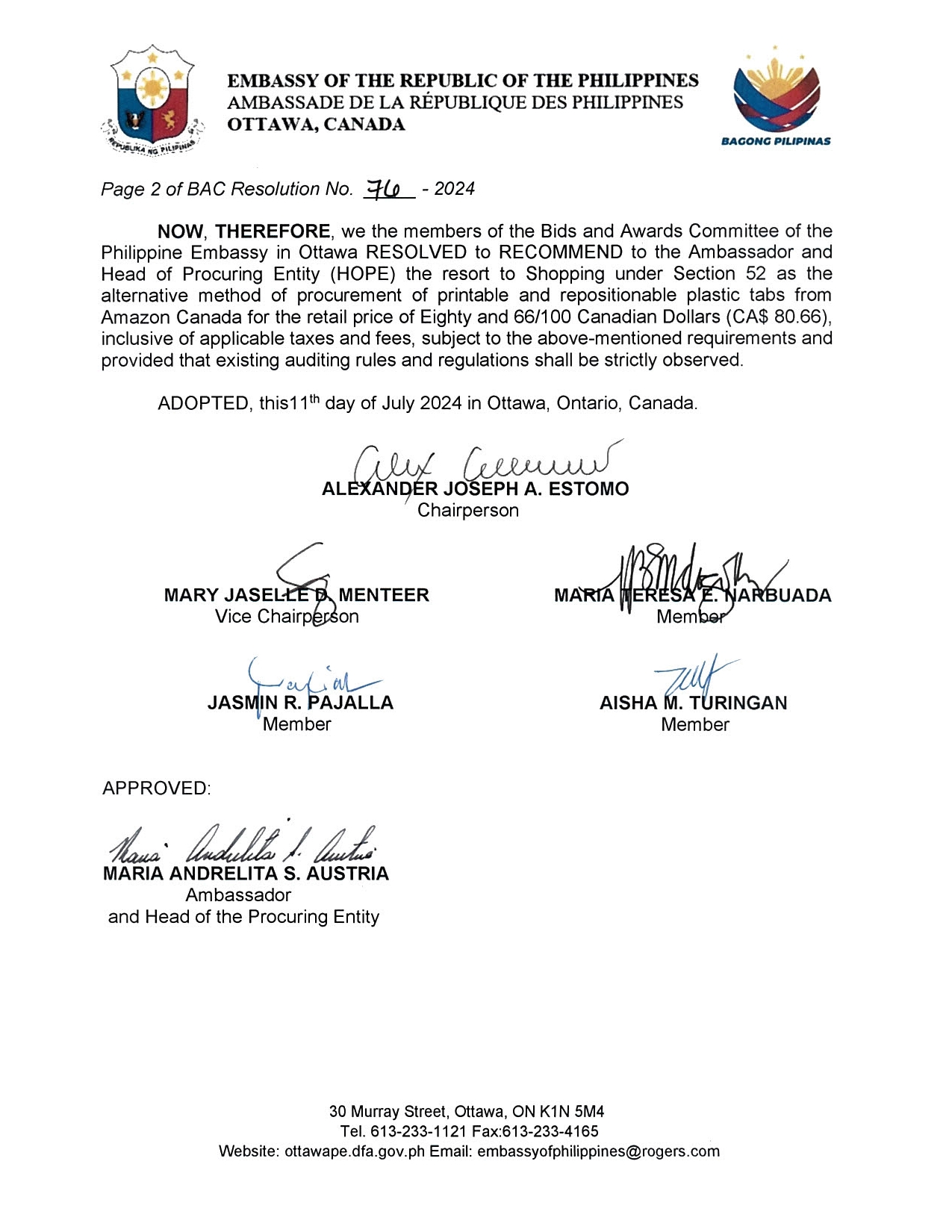 BAC RES 76 2024 Procurement of Printable and Repositionable Plastic Tabs for Documents 002