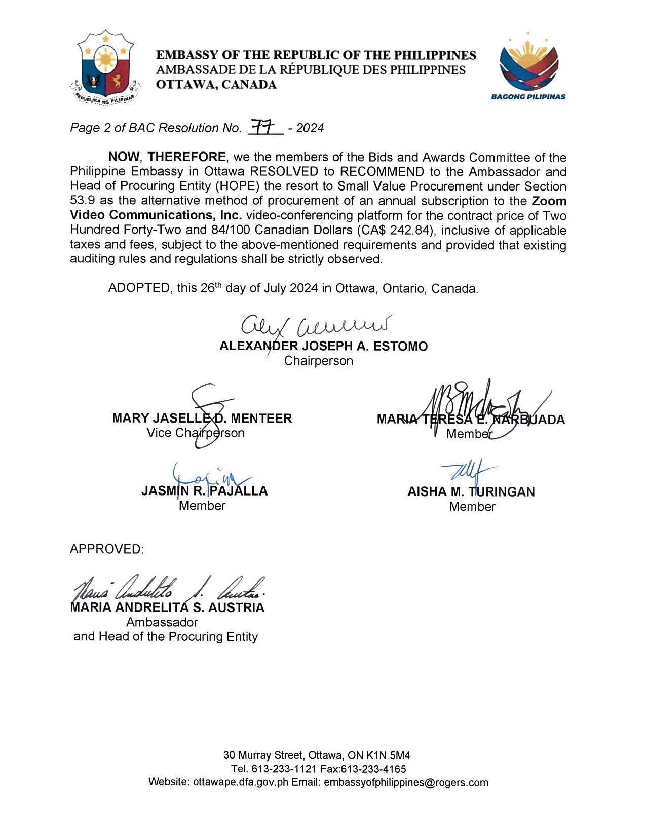 BAC RES 77 2024 Procurement of Annual Subscription to a Video Conferencing Platform 002