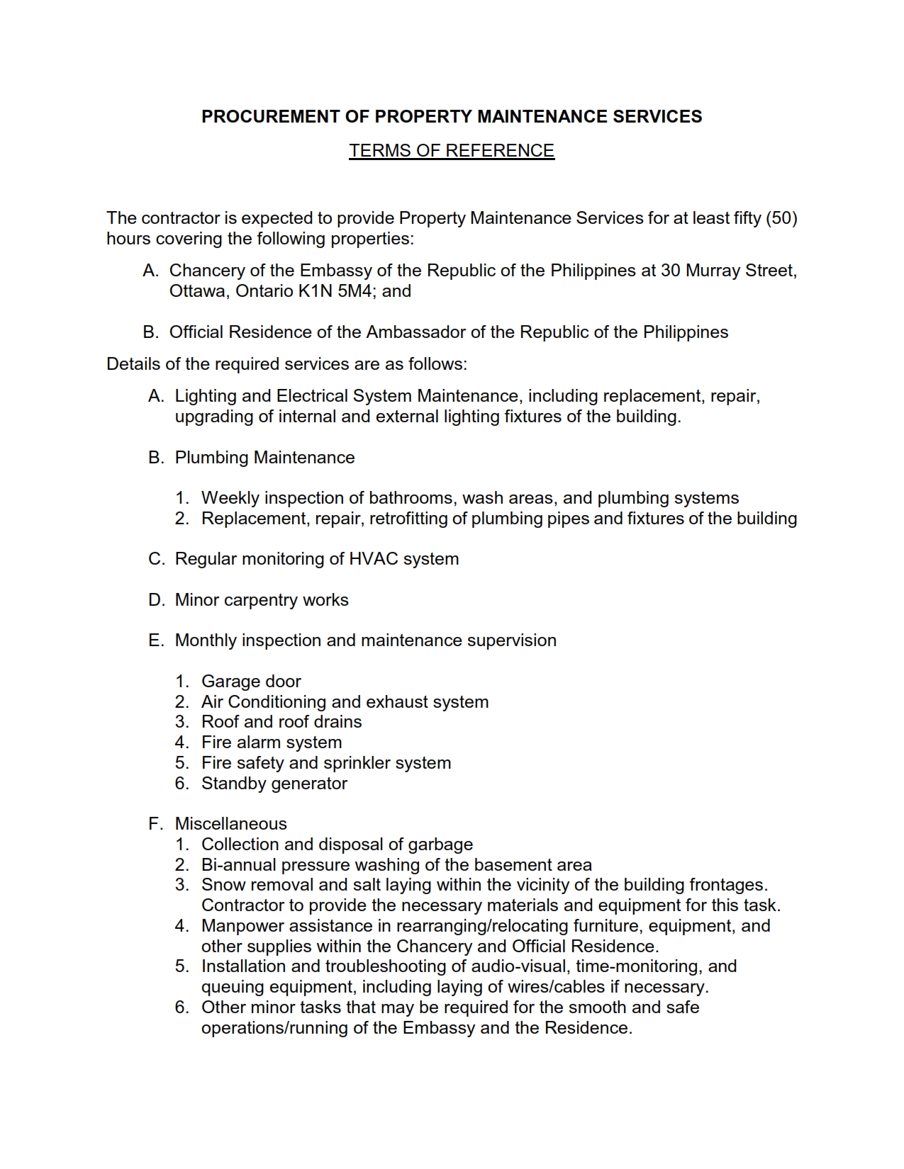 RFP 10 2024 Procurement of Property Maintenance Services for the Embassy Chancery Building and Official Residence 01 July to 31 Dec 2024 002