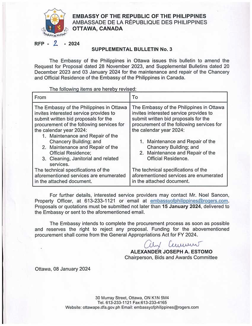 RFP 2 2024 Supplemental Bulletin No. 3 to amend the Request for Proposal 28Nov2023