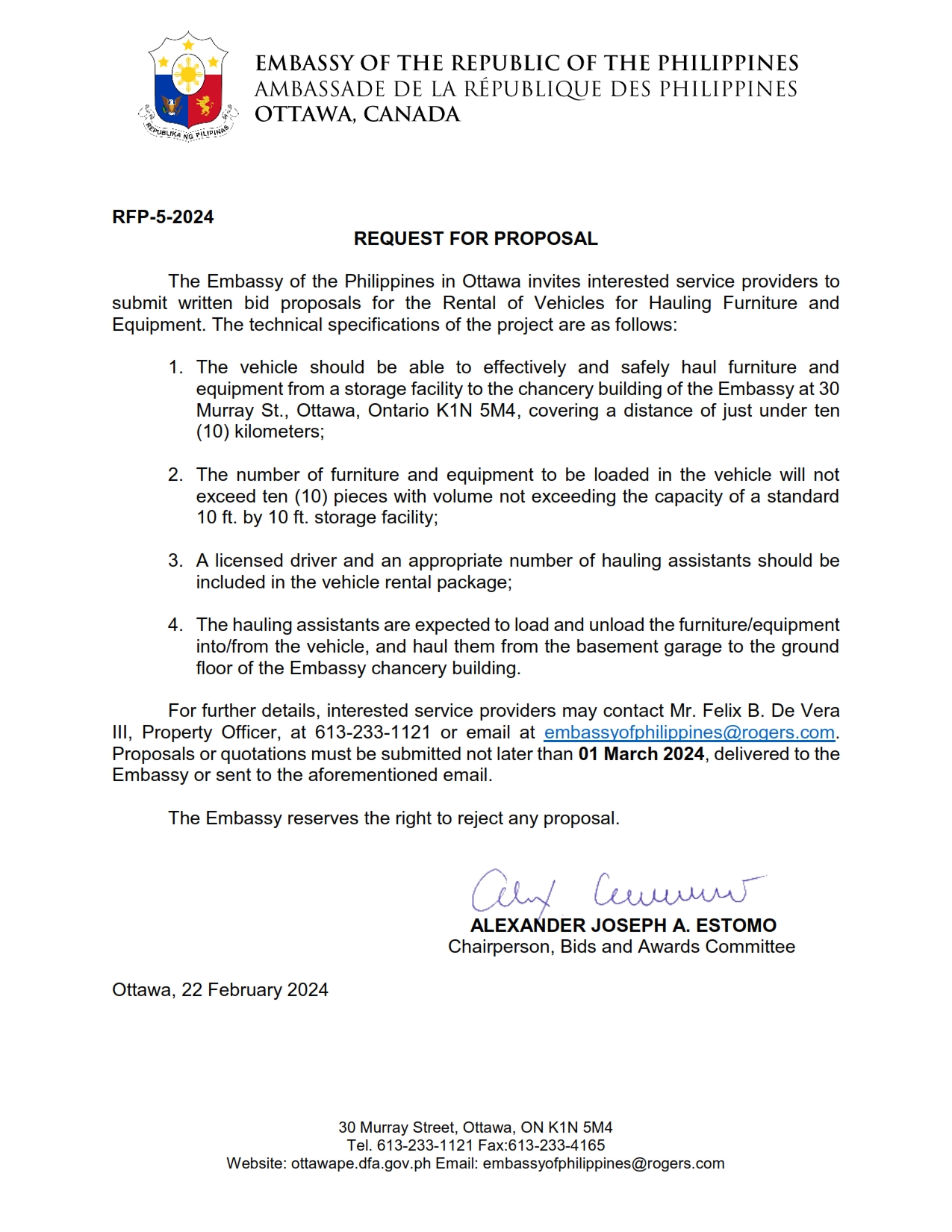 RFP 5 2024 Rental of Vehicles for Hauling Furniture and Equipment 001