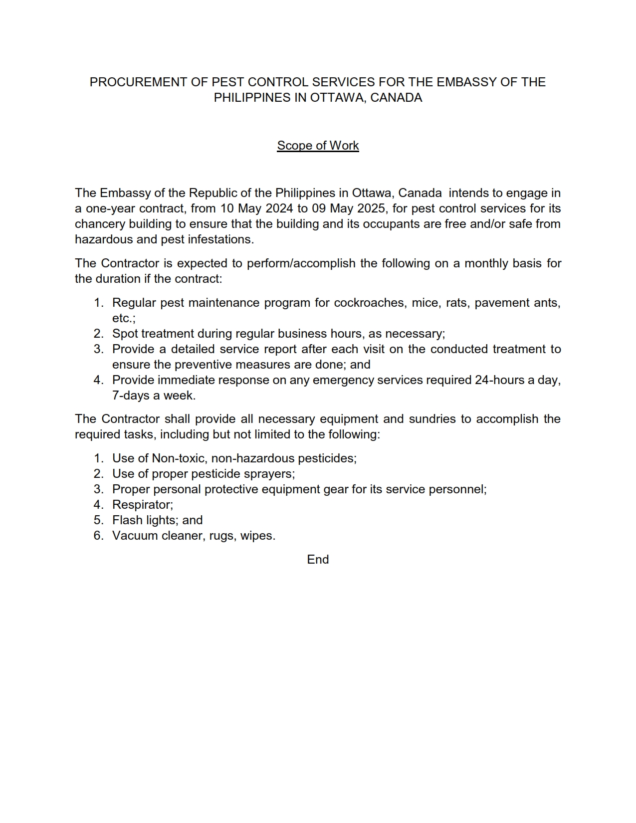 RFP 8 2024 Request for Proposal for Pest Control SErvices for the Embassy Chancery Building 002