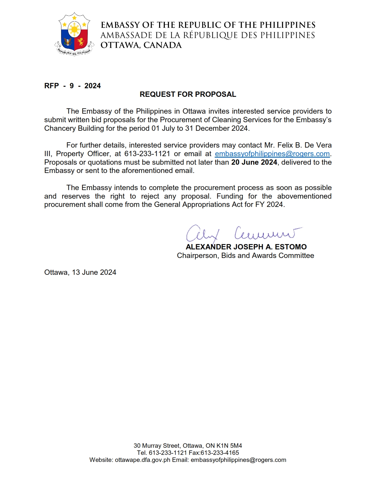 RFP 9 2024 Procurement of Cleaning Services for the Embassy Chancery Building 1 July 31 Dec 2024 001