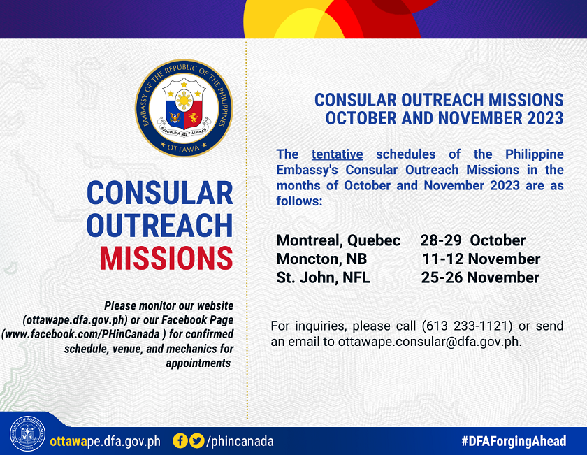 PR 144 2023 Second Announcement Tentative Schedule of Consular Outreach Missions 2023