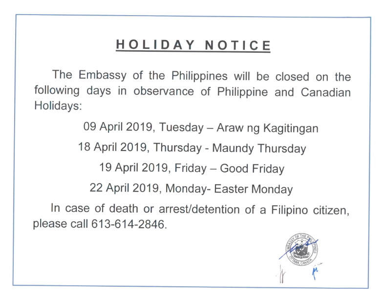 PR 45 Holiday Notice for April 2019