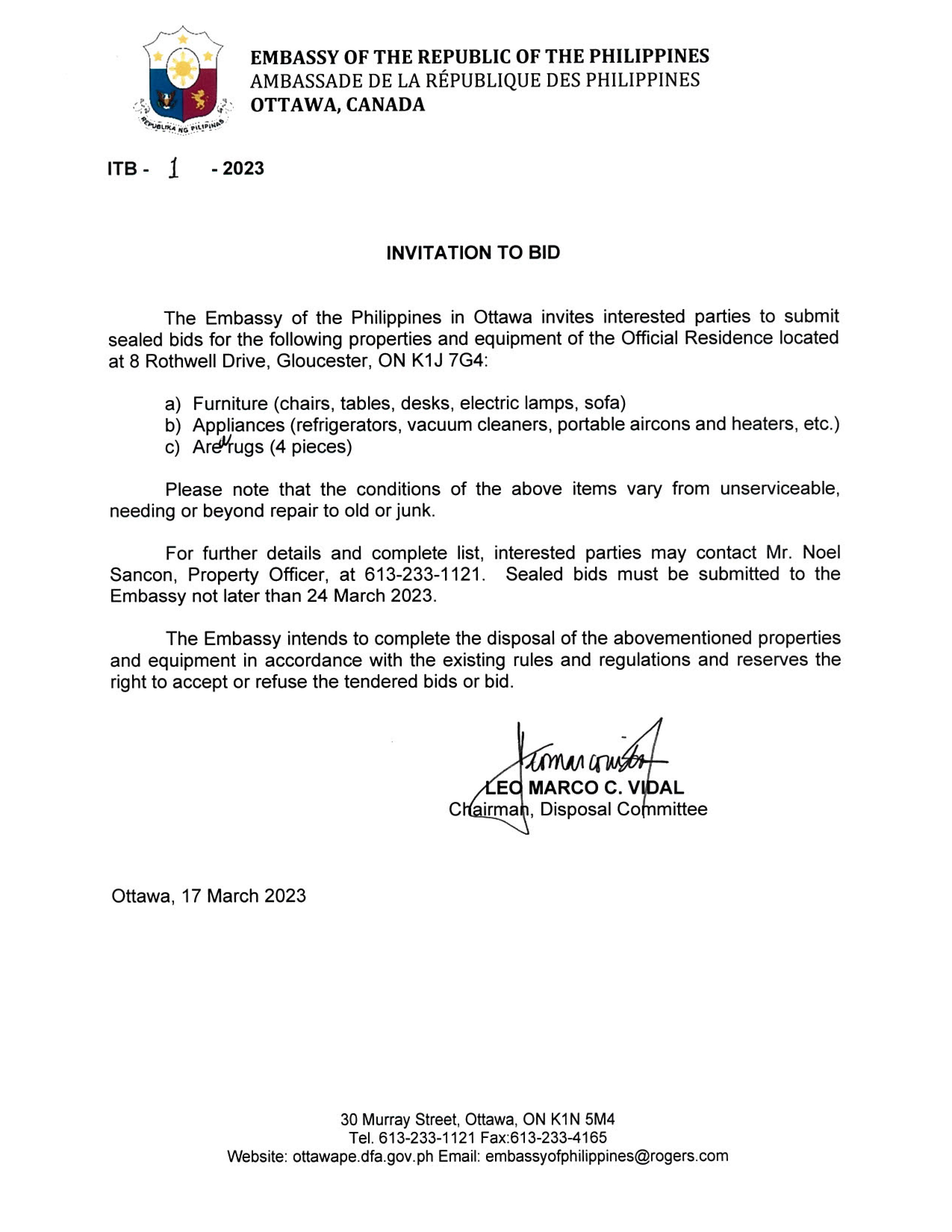 ITB 1 2023 Properties and Equipment of the Official Residence of the Philippine Embassy 1