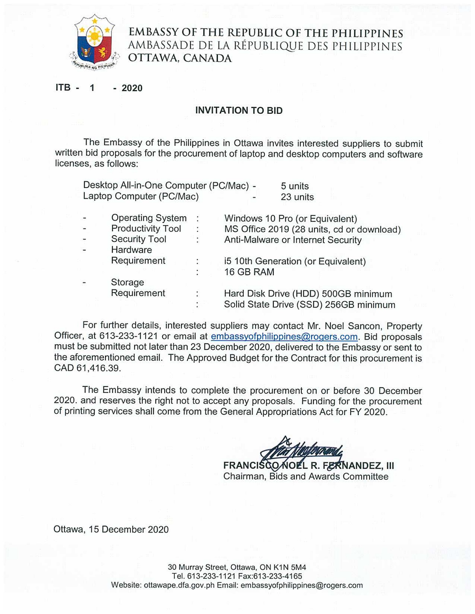 ITB 1 2020 Procurement of Laptop and Desktop Computers and Software Licenses 001