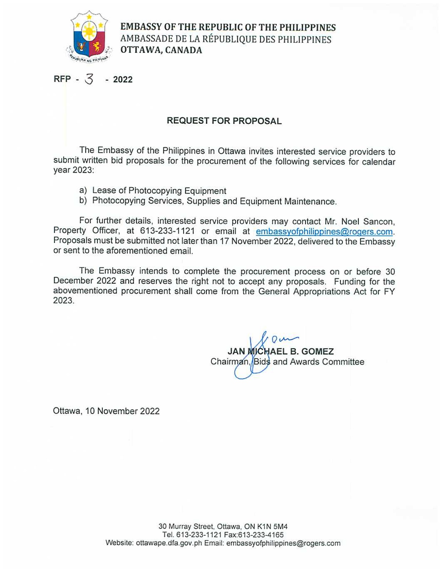 RFP 3 2022 Lease of Photocopying Equipment Photocopying Services Supplies and Equipment Maintenance