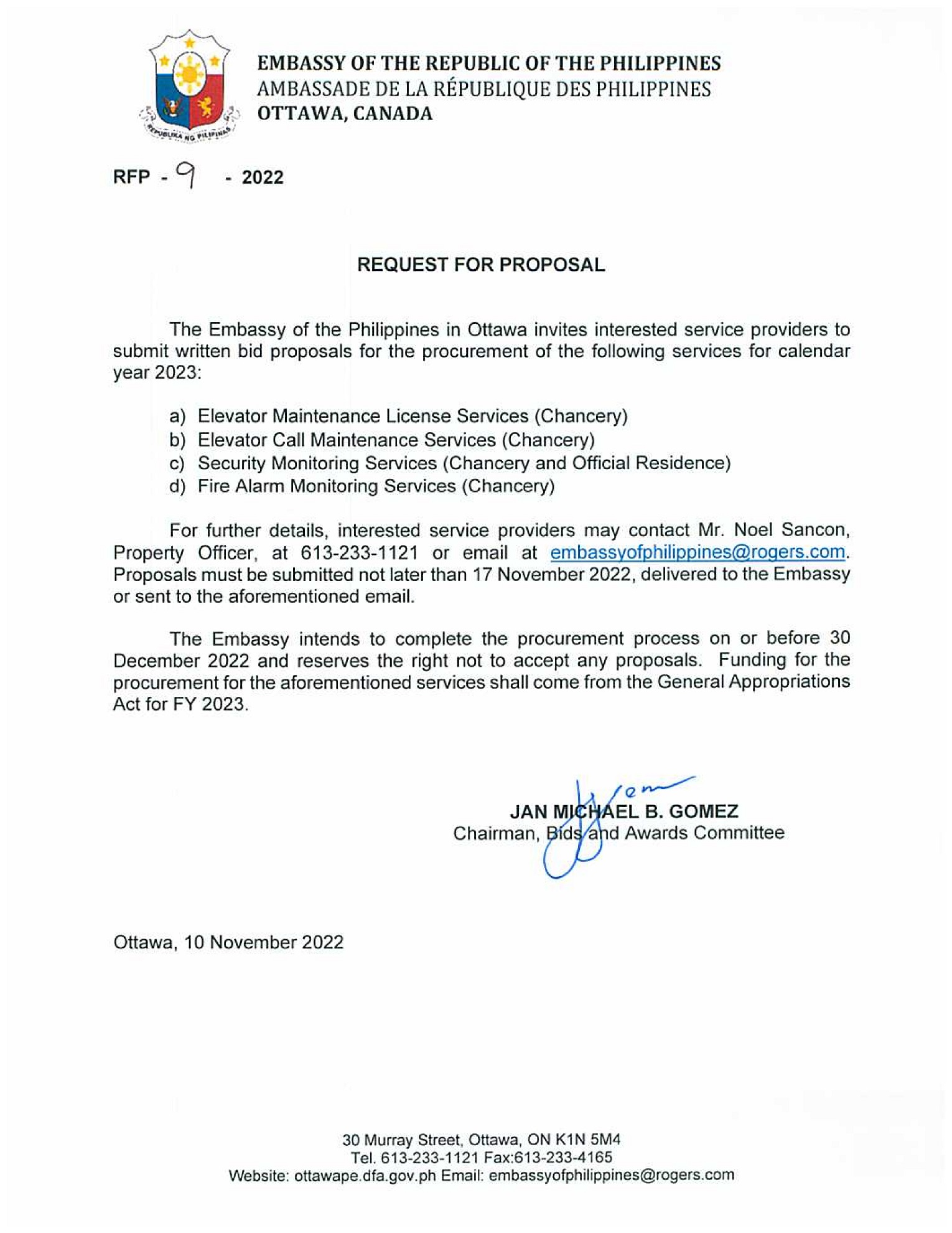 RFP 9 2022 Elevator Maintenance Security Monitorint and Fire Alarm Monitoring Services