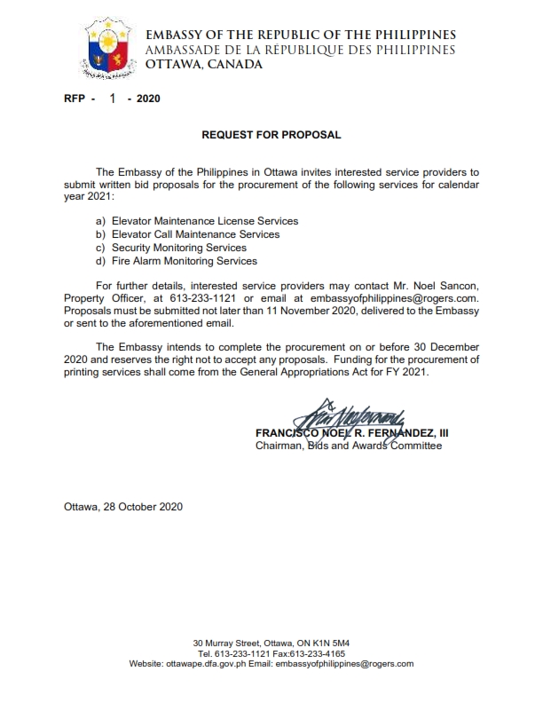 RFP 1 2020 Elevator and Security Services for 2021 001