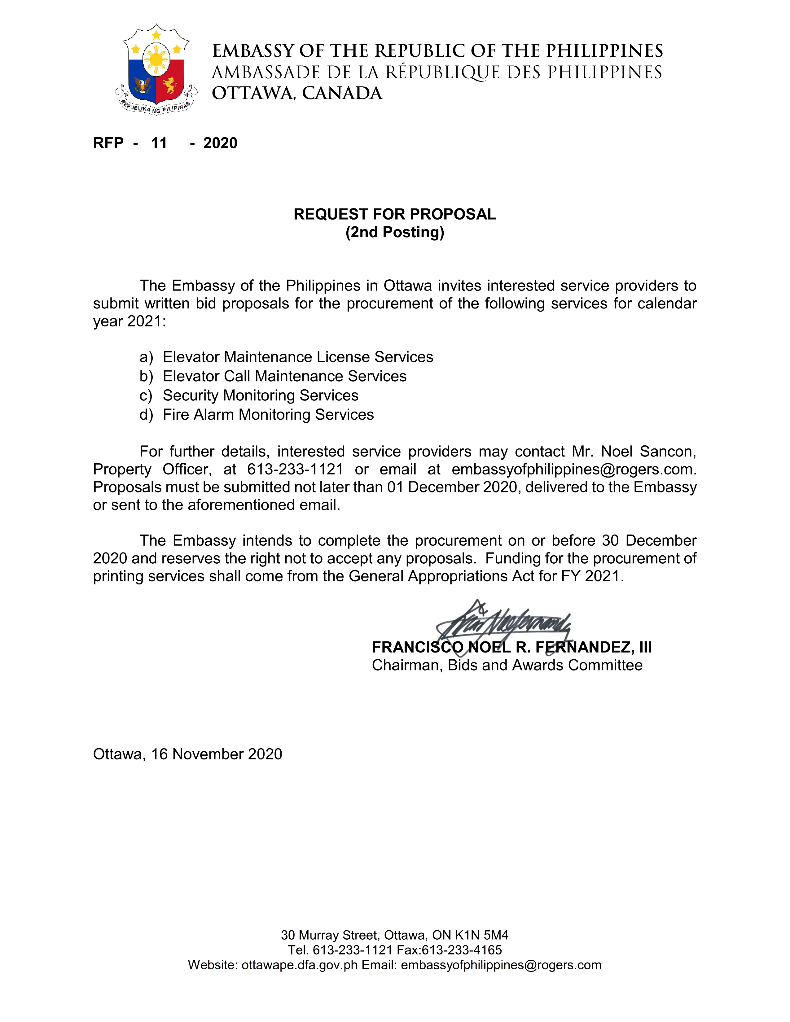 RFP 11 2020 Elevator and Security Services for 2021 001