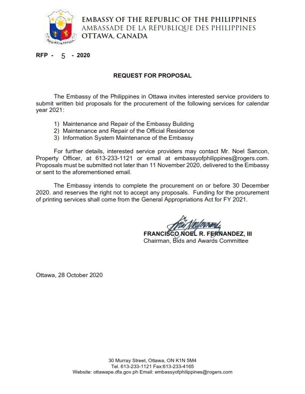 RFP 5 2020 Maintenance and Repair of Embassy and Residence and Information System Maintenance for 2021 001
