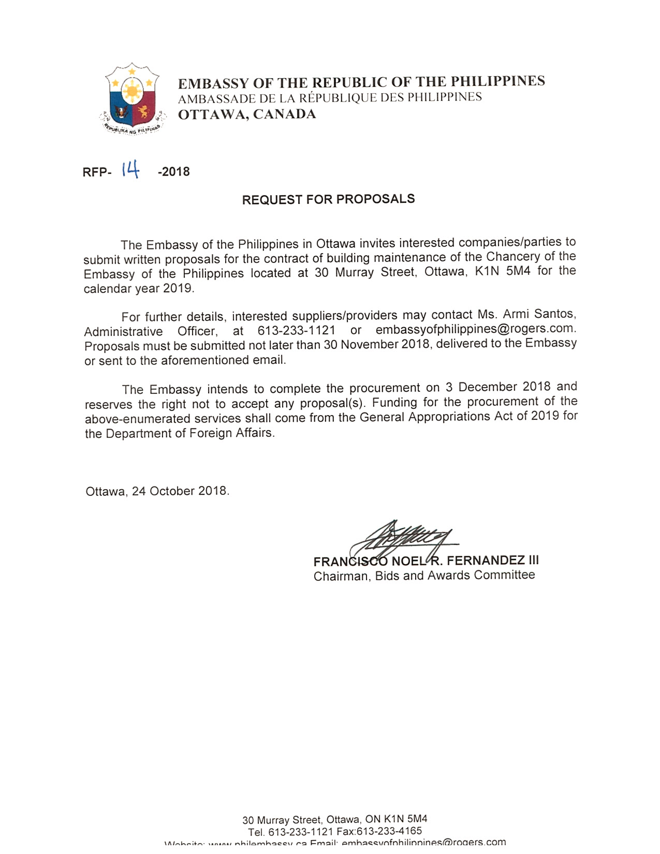 RPF 14 2018 BUILDING MAINTENANCE OF THE CHANCERY OF THE EMBASSY OF THE PHILIPPINES 001