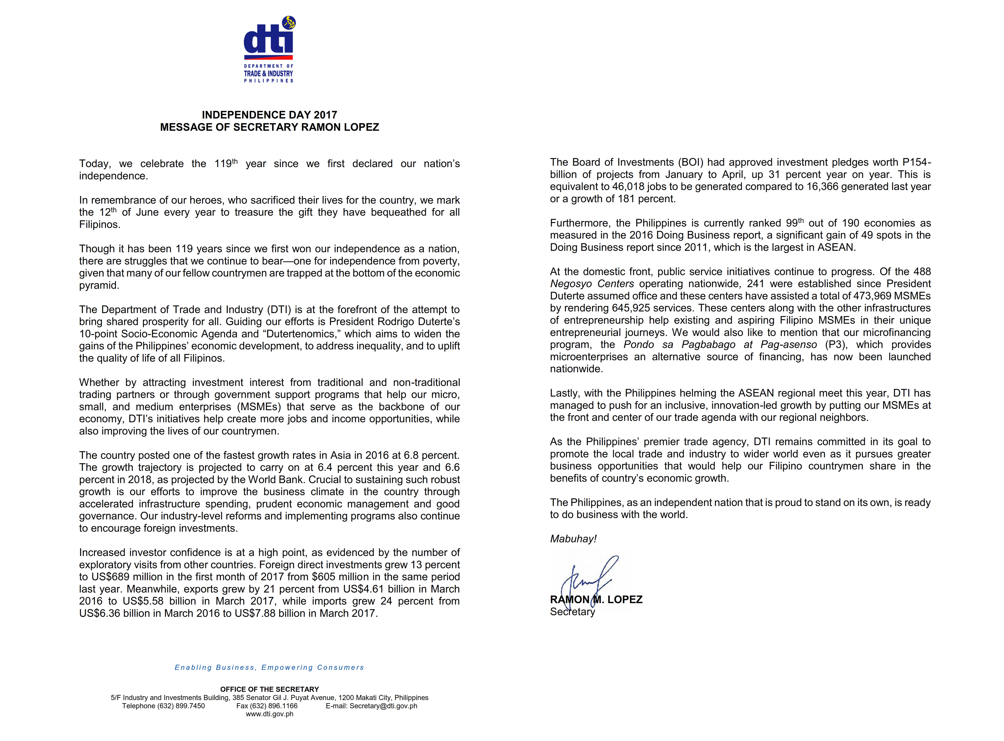 DTI SEC MESSAGE