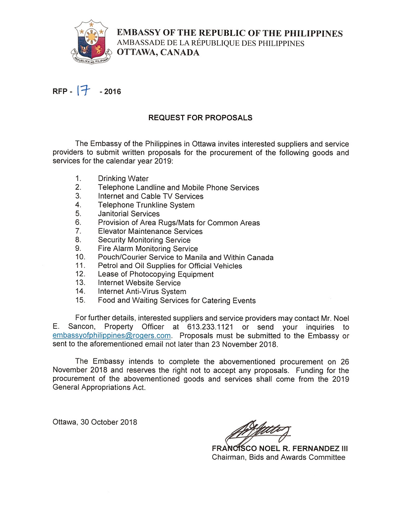RPF 17 2018 INVITATION TO SUBMIT PROPOSALS FOR SUPPLIES AND SERVICES 001