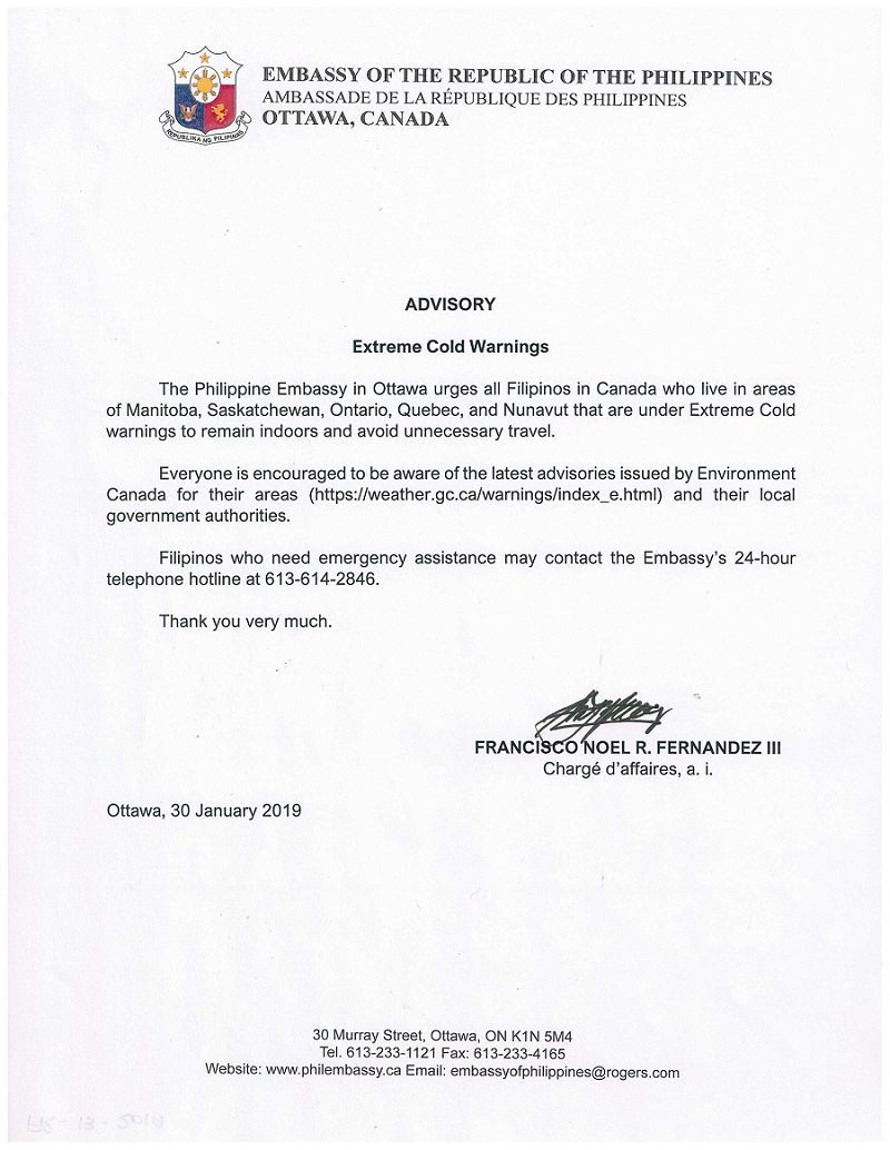 PR 13 2019 Advisory 13Jan19 Extreme Cold Warnings 001