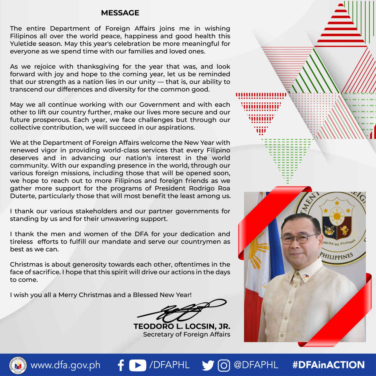 PR 204 Christmas and New Year Message SFA TLL 2019