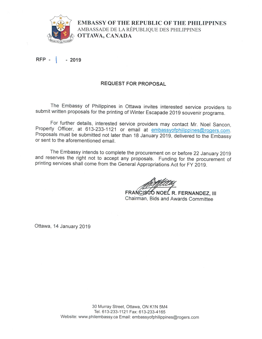 RFP 1 2019 SUBMISSION OF PROPOSALS FOR THE PRINTING OF WINTER ESCAPADE 2019 SOUVENIR PROGRAMS