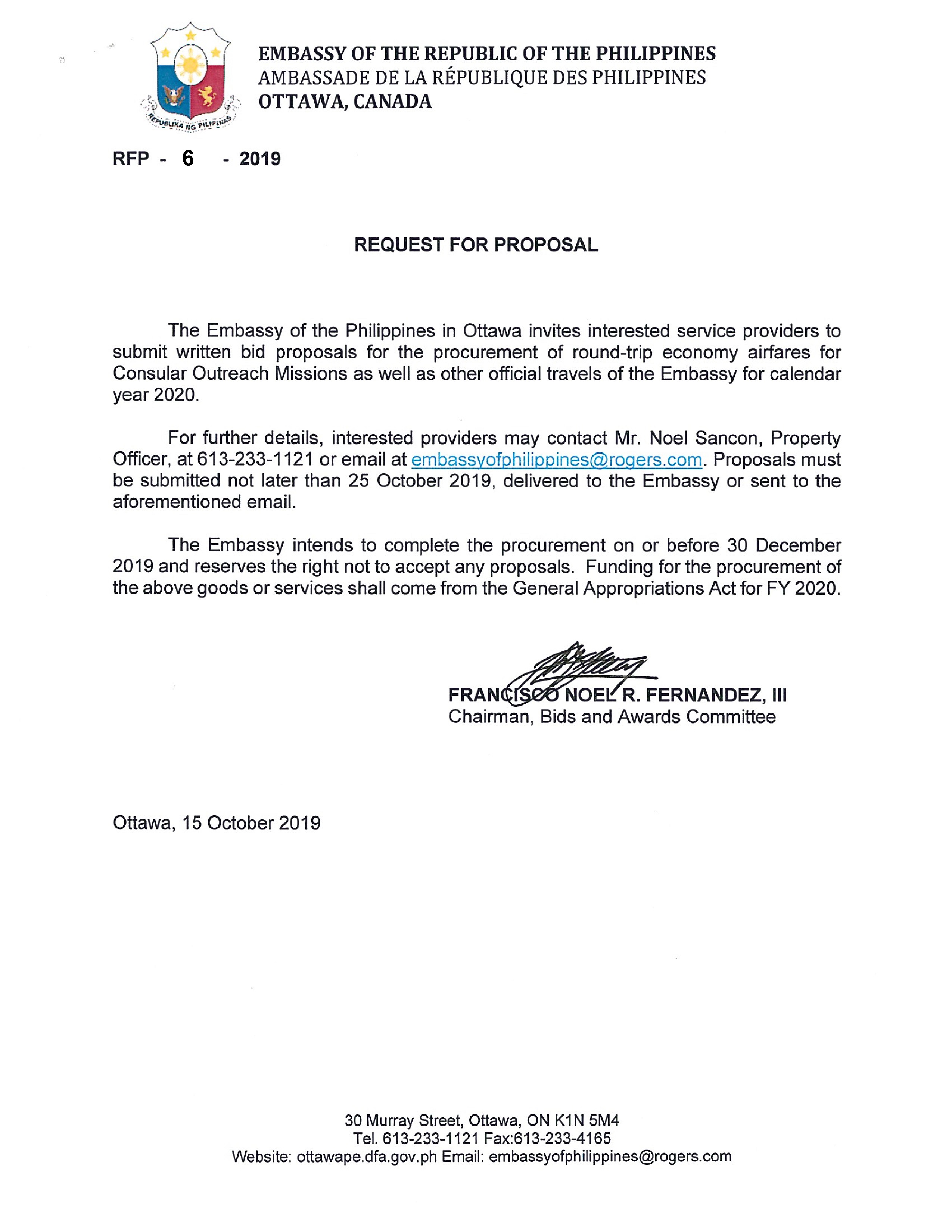 RFP 6 2019 Invitation to submit bids and proposals for airfares for consular missions and other official travels 001