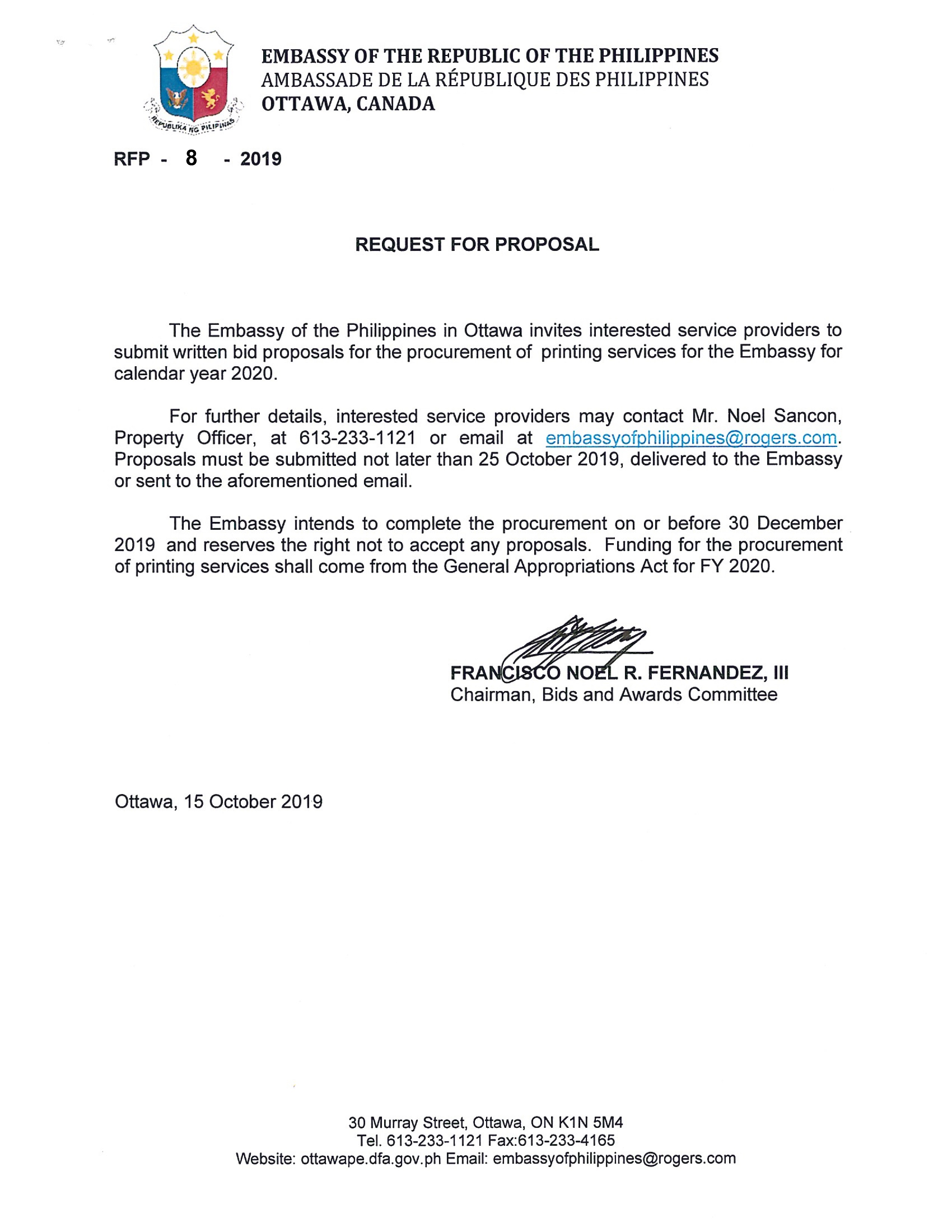RFP 8 2019 INVITATION TO SUBMIT BIDS AND PROPOSALS FOR THE PROCUREMENT OF PRINTING SERVICES 001