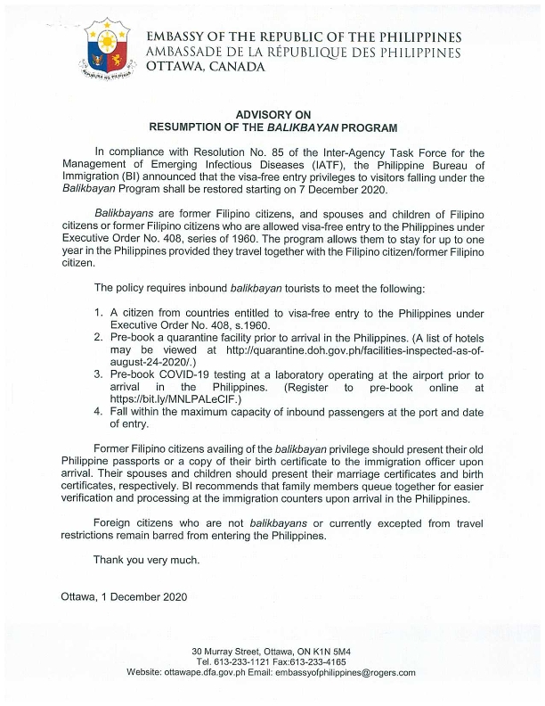 PR 134 Advisory on Resumption of the Balikbayan Program 001