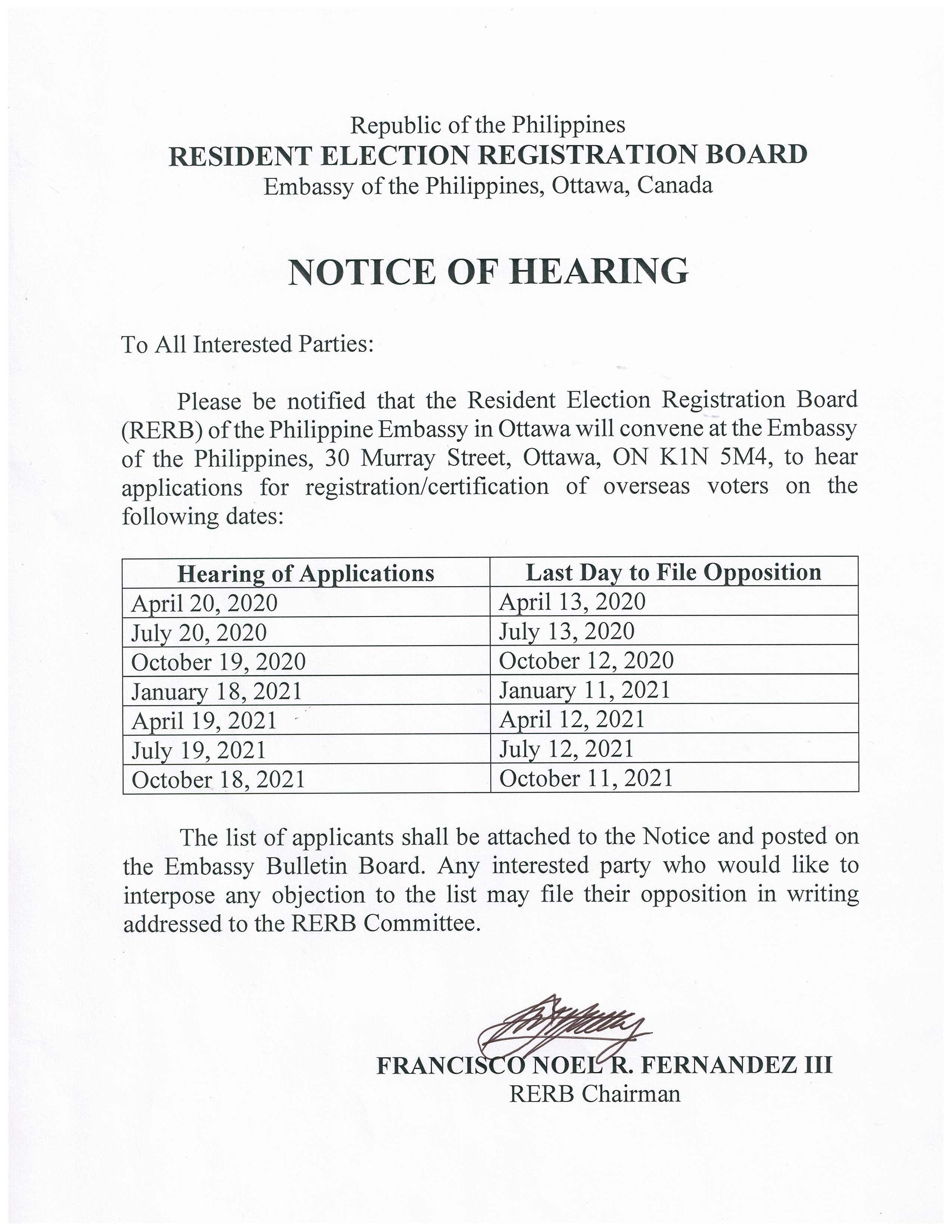 PR 18 2020 Notice of Hearing RERB 10Feb19 001