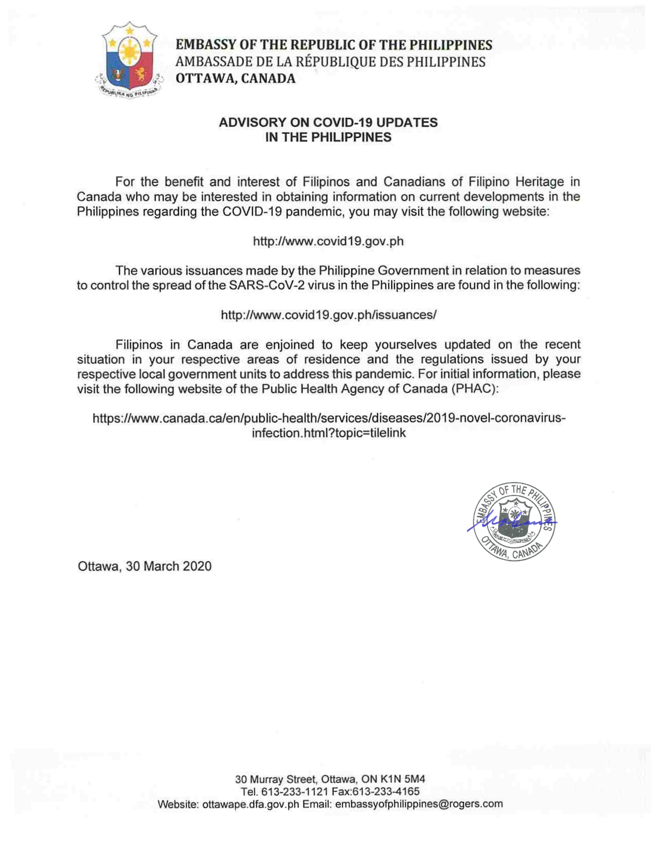 PR 46 Advisory on Covid 19 Updates in the Philippines