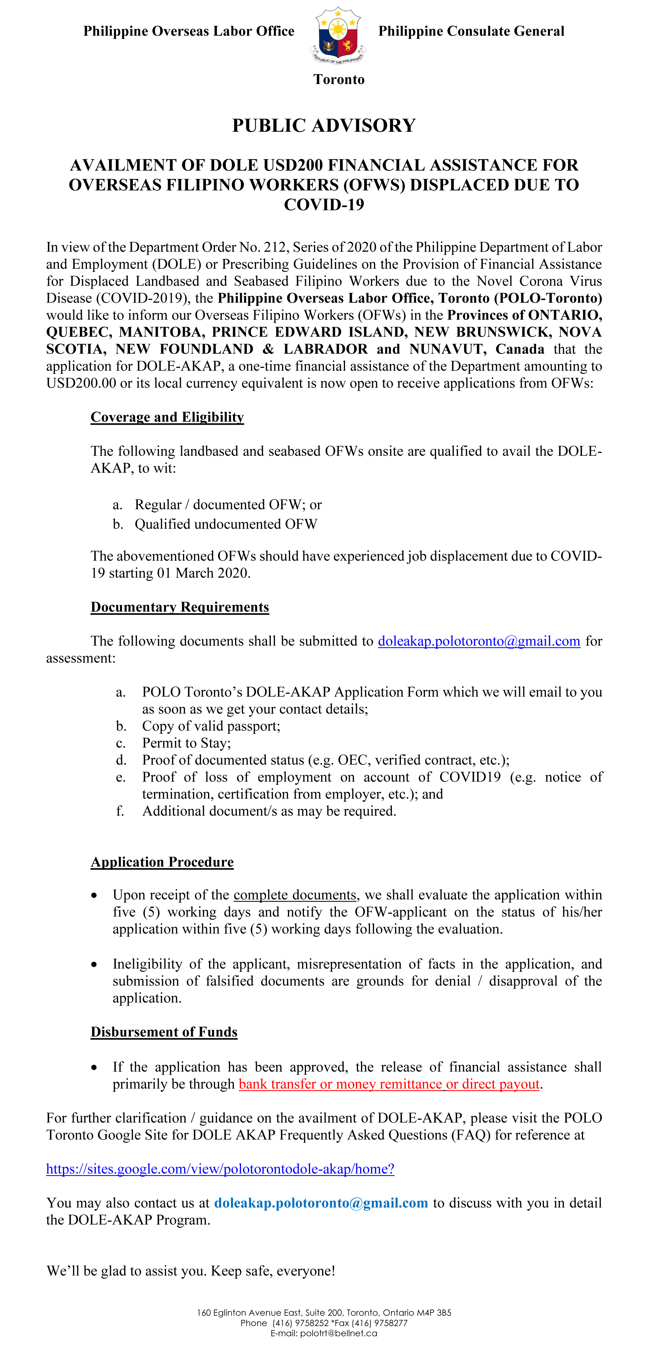 PR 48 DOLE AKAP PUBLIC ADVISORY POLOTORONTO