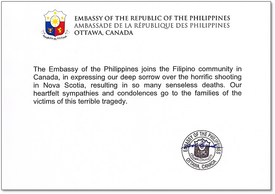 PR 50 Condolence Message Nova Scotia 1