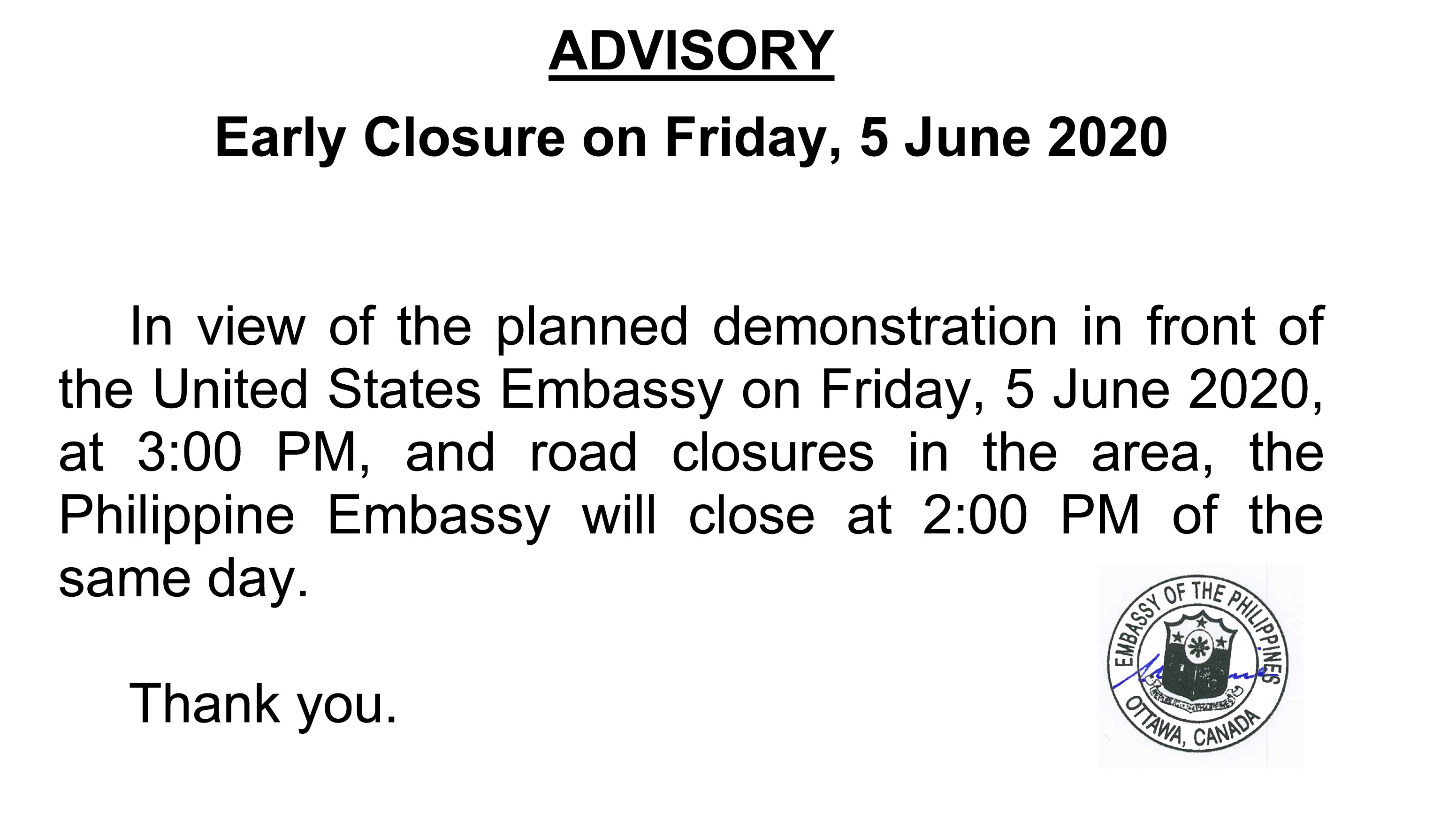 PR 58 ADVISORY early closure June 5 v2