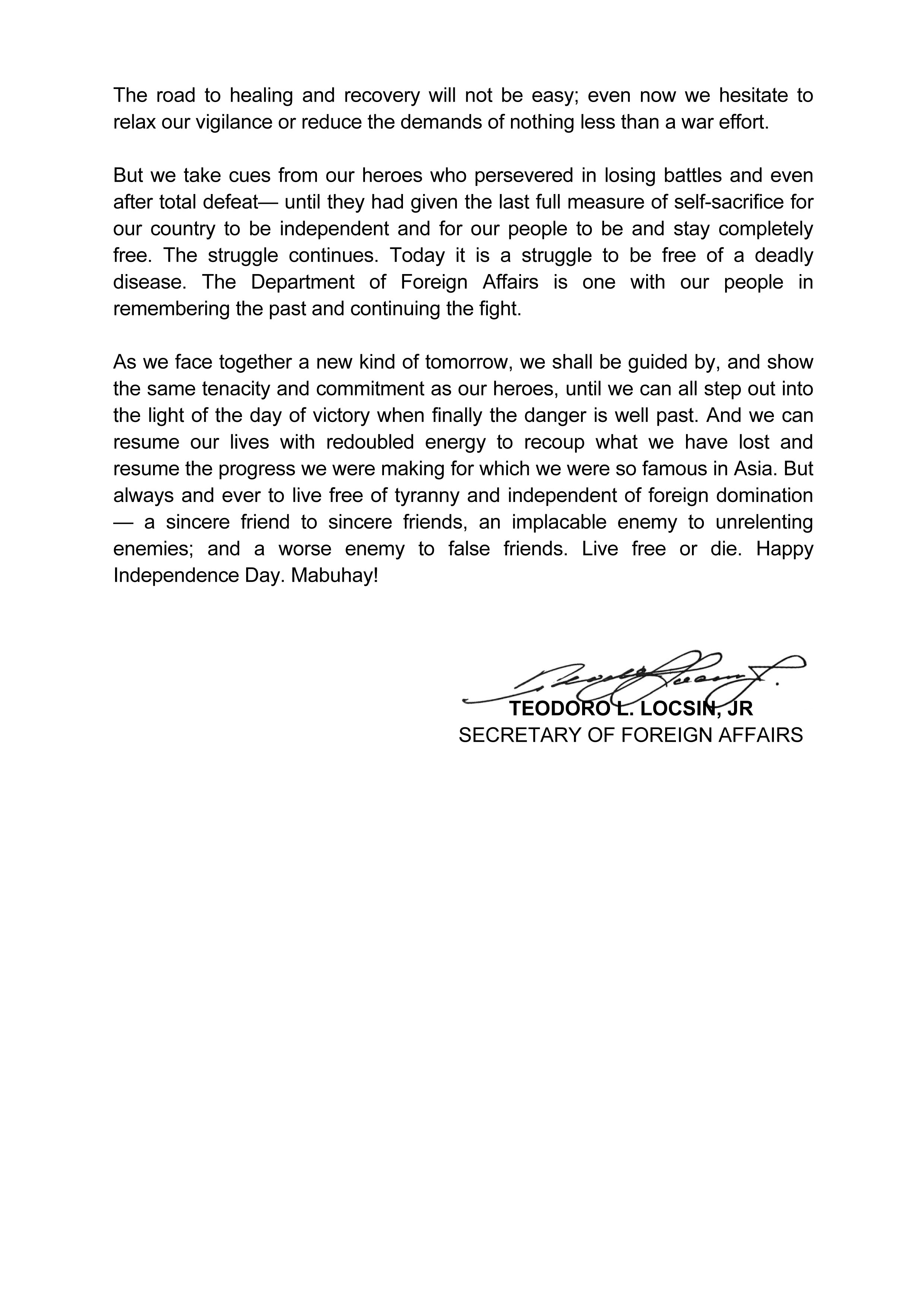 PR 59 2 Reformatted Copy of the Secretary Message for the 122nd Anniversary of the Proclamation of Philippine Independence 2