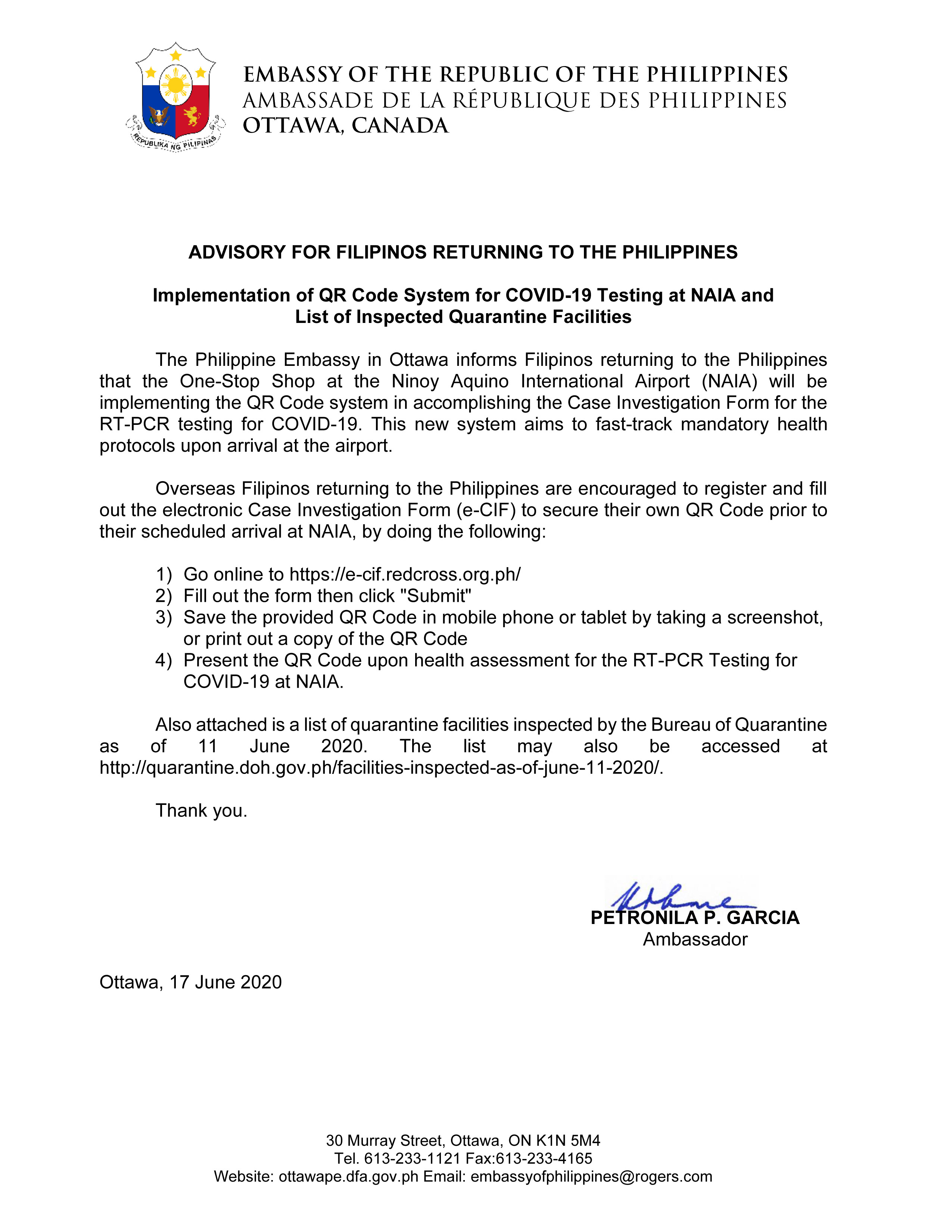 PR 64 1 Advisory for Filipinos Returning to the Philippines