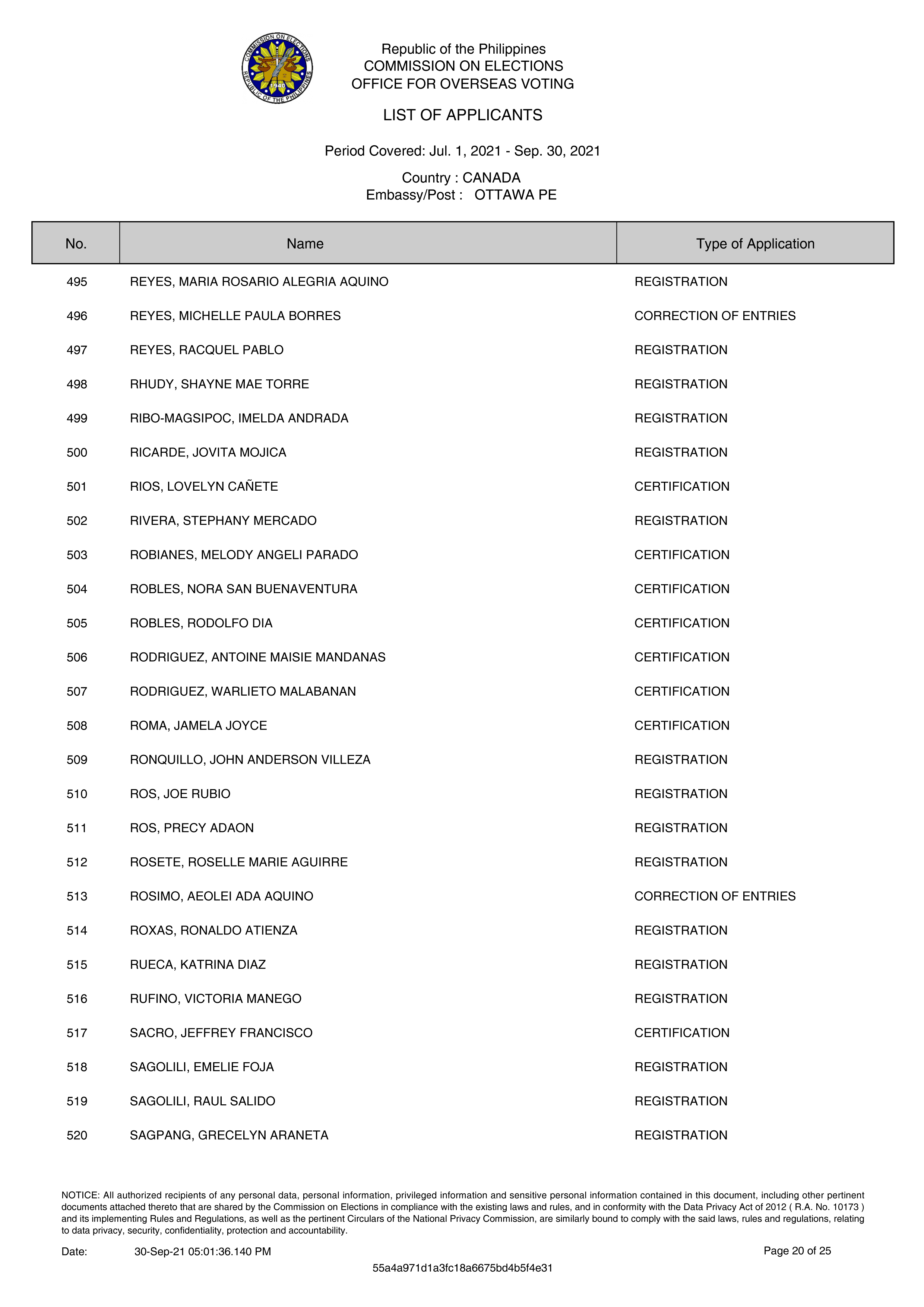 20 List RERB 18Oct21